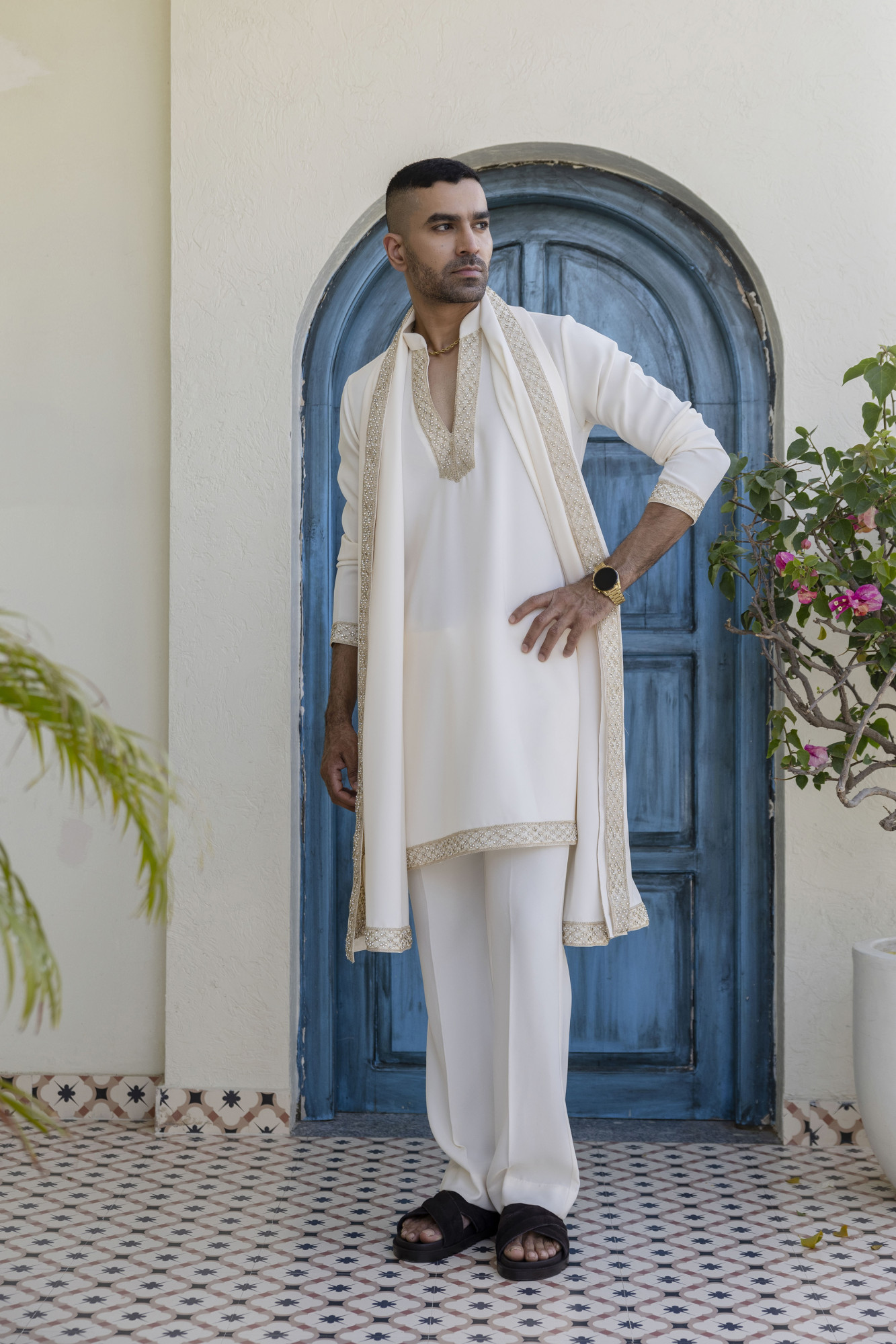 Laced Japanese Kurta With Dupatta In Off-White