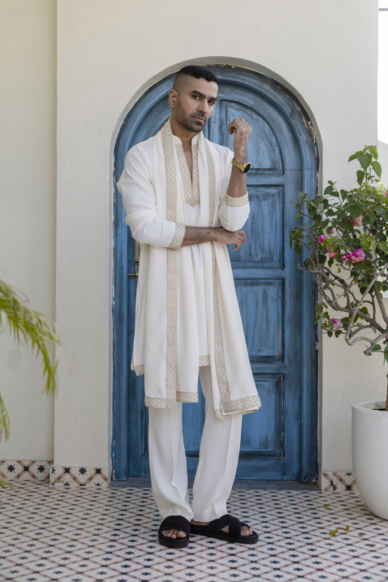 Laced Japanese Kurta With Dupatta In Off-White
