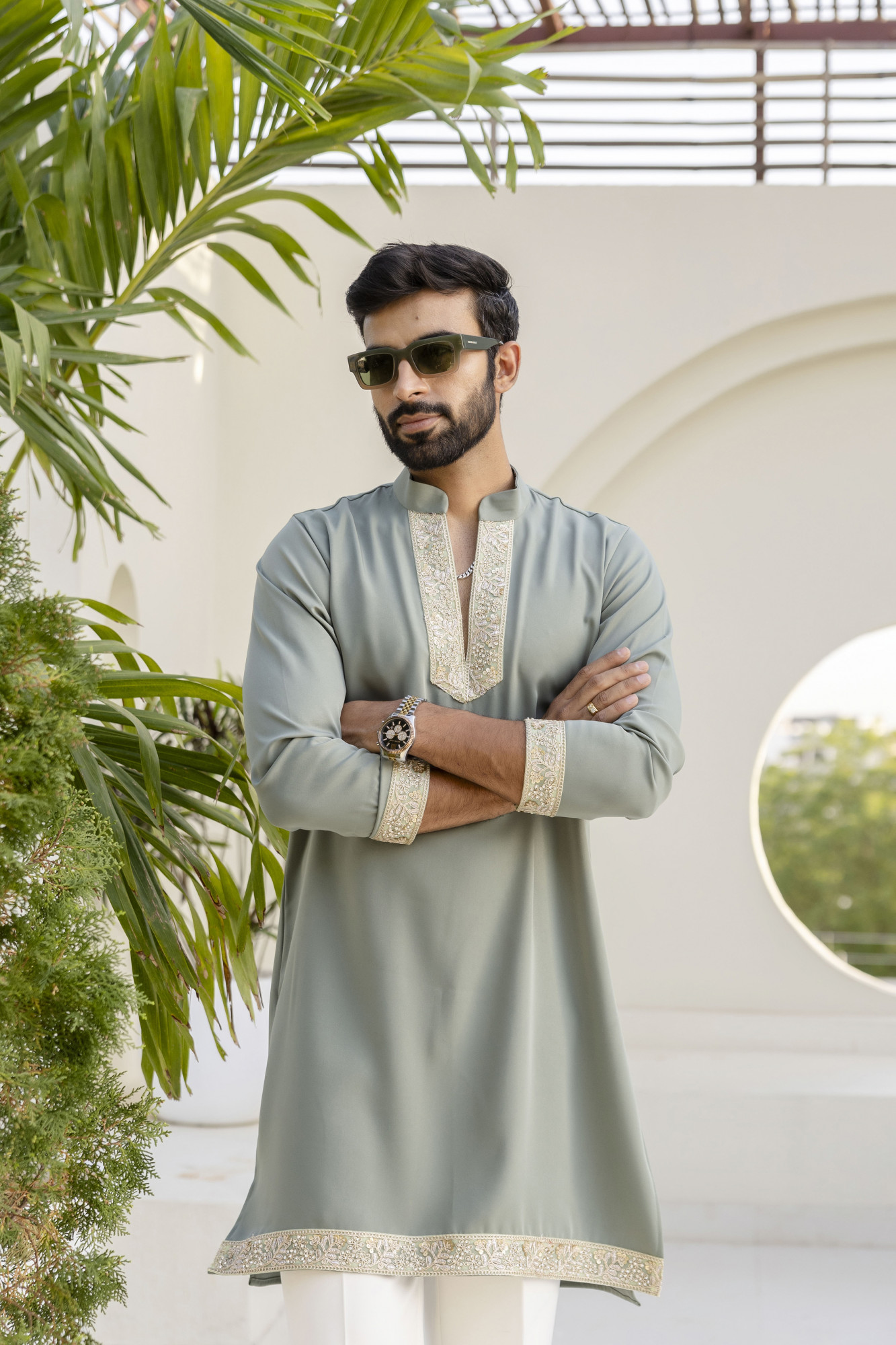 Laced Japanese Kurta In Off Green