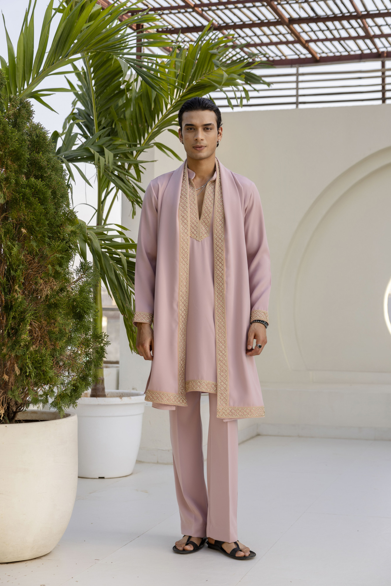 Laced Japanese Kurta With Dupatta In Pink