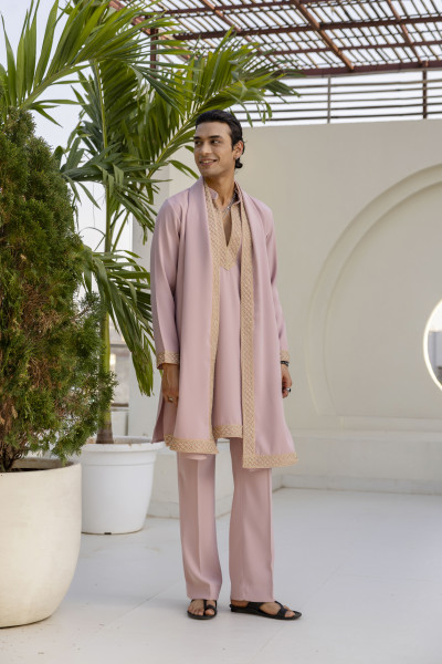 Laced Japanese Kurta With Dupatta In Pink