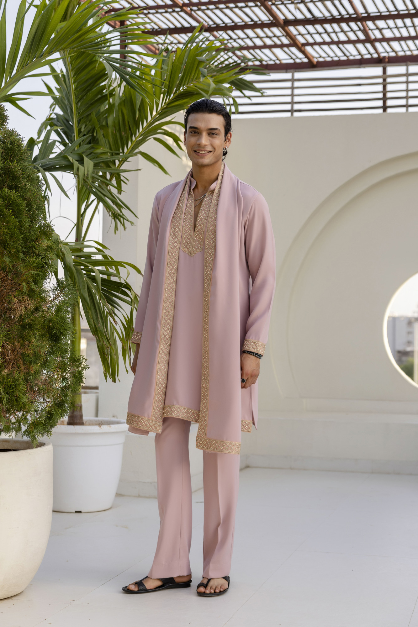 Laced Japanese Kurta With Dupatta In Pink