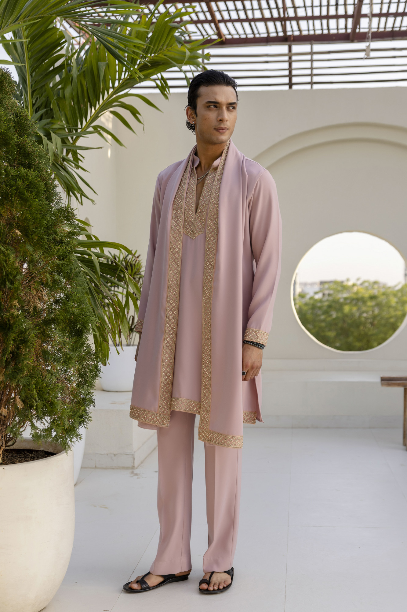 Laced Japanese Kurta With Dupatta In Pink
