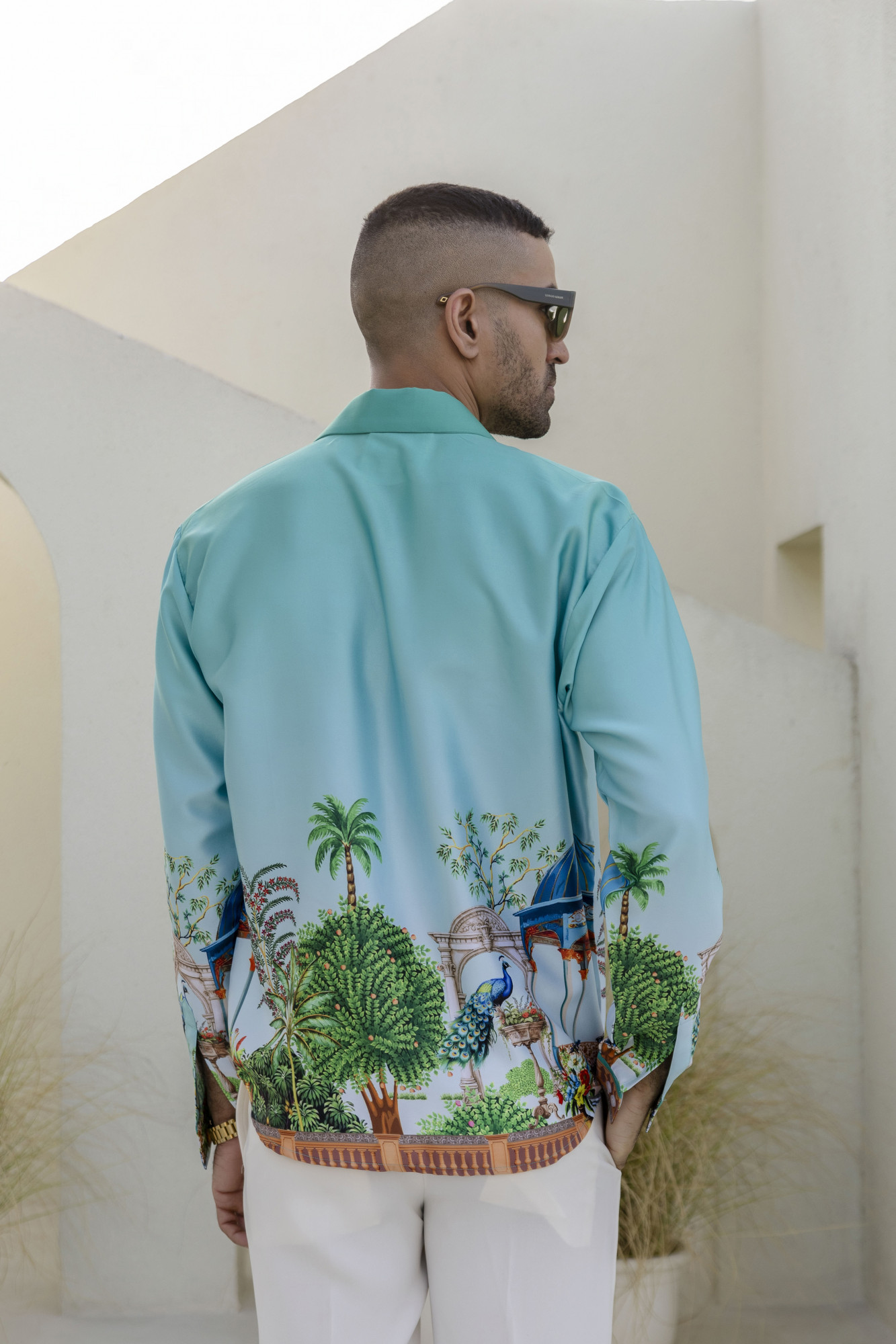 Printed Satin Shirt In Blue Lagoon