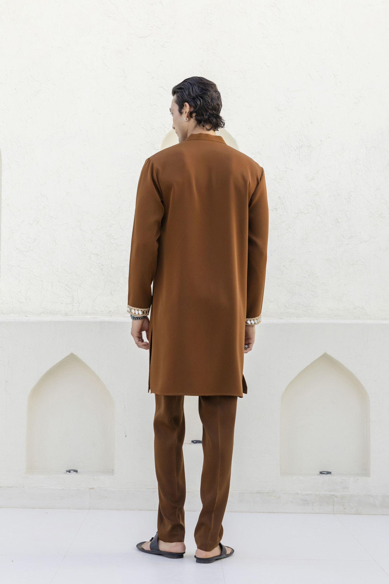 Mirror Laced Japanese Kurta In Tan