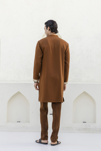 Mirror Laced Japanese Kurta In Tan