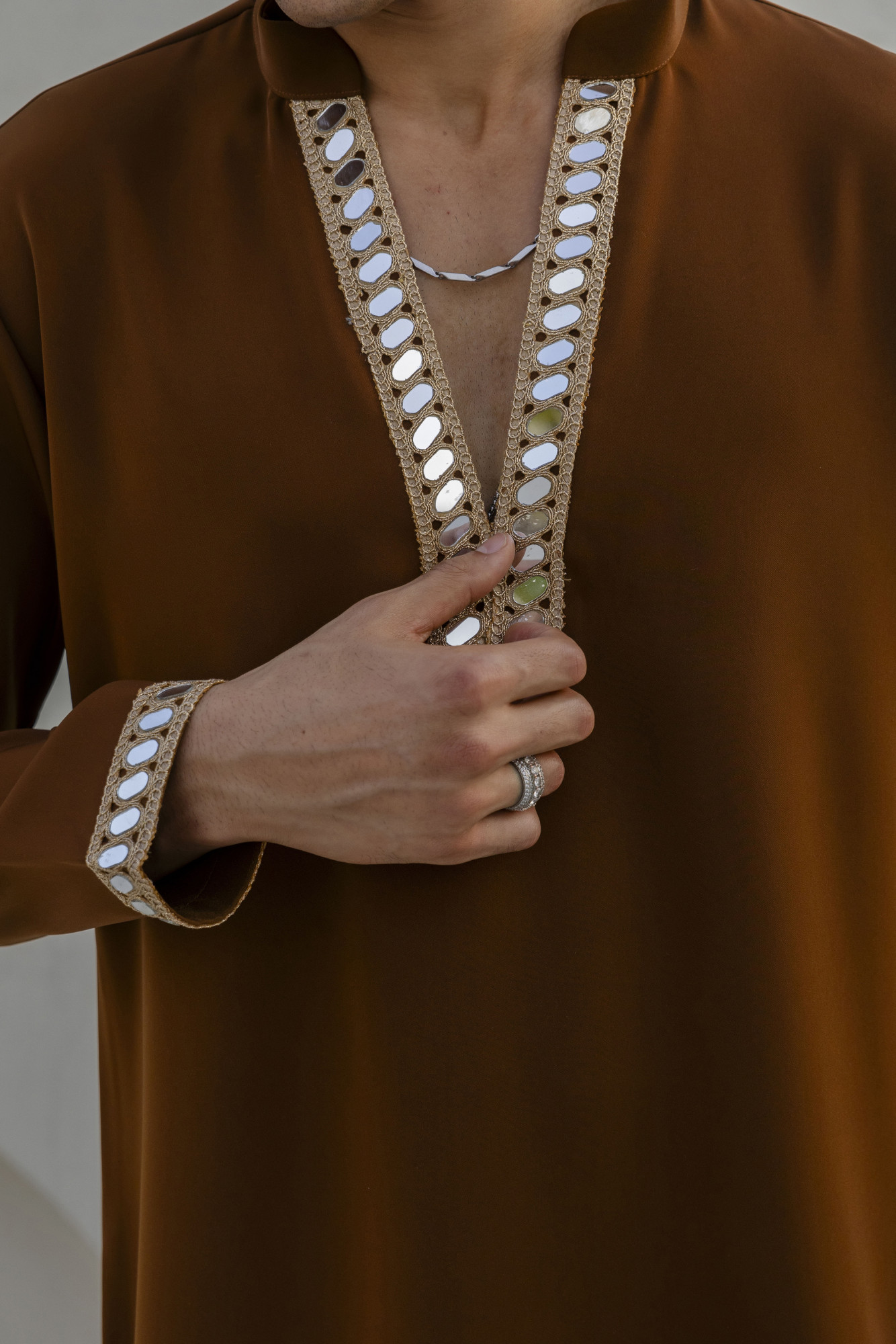 Mirror Laced Japanese Kurta In Tan