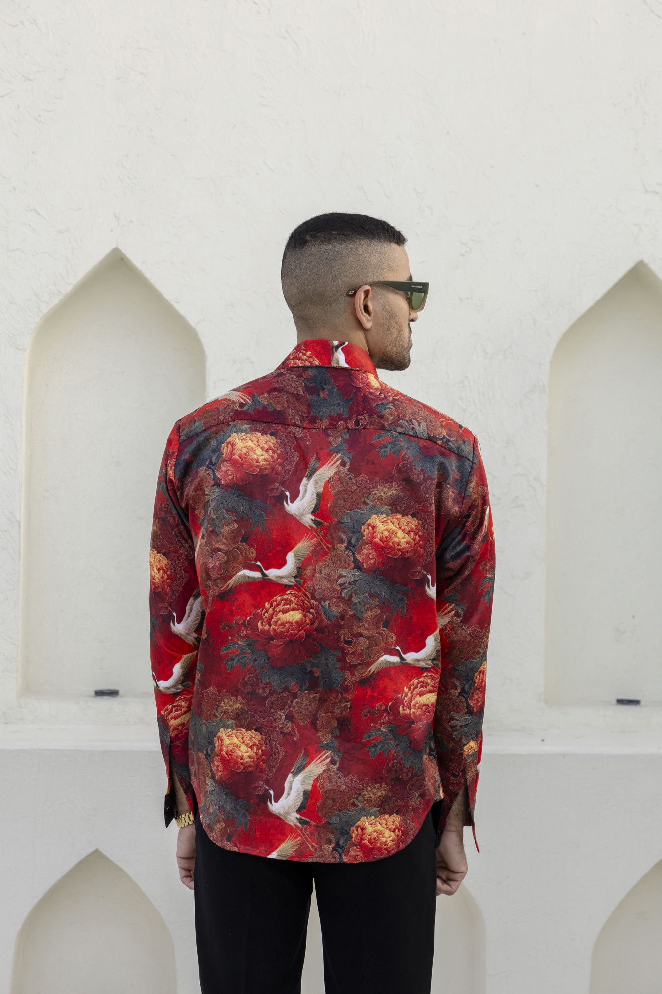 Abstract Print Satin Shirt In Red
