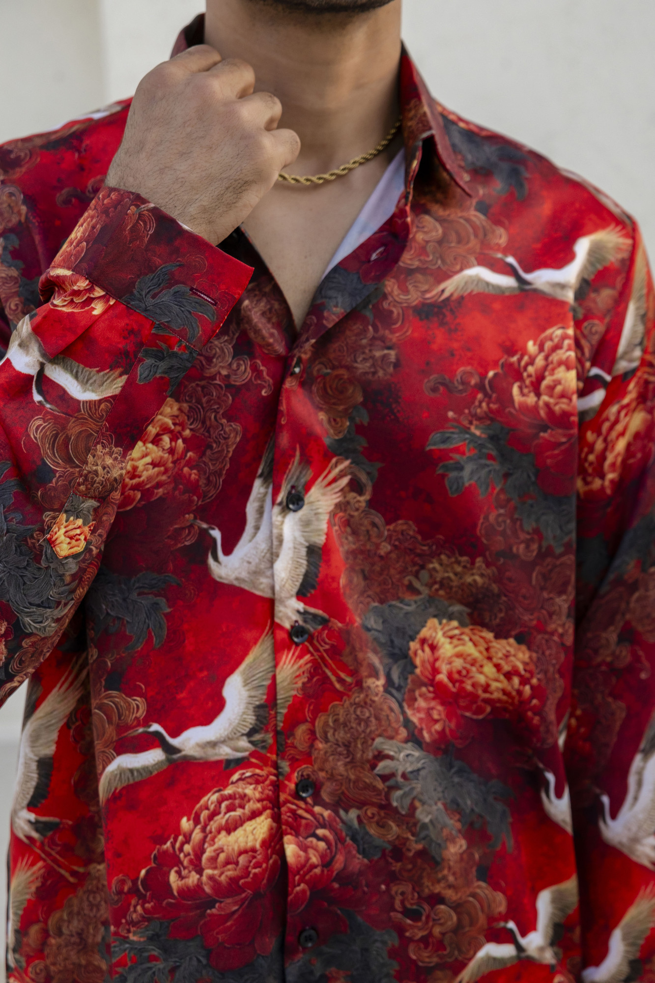 Abstract Print Satin Shirt In Red