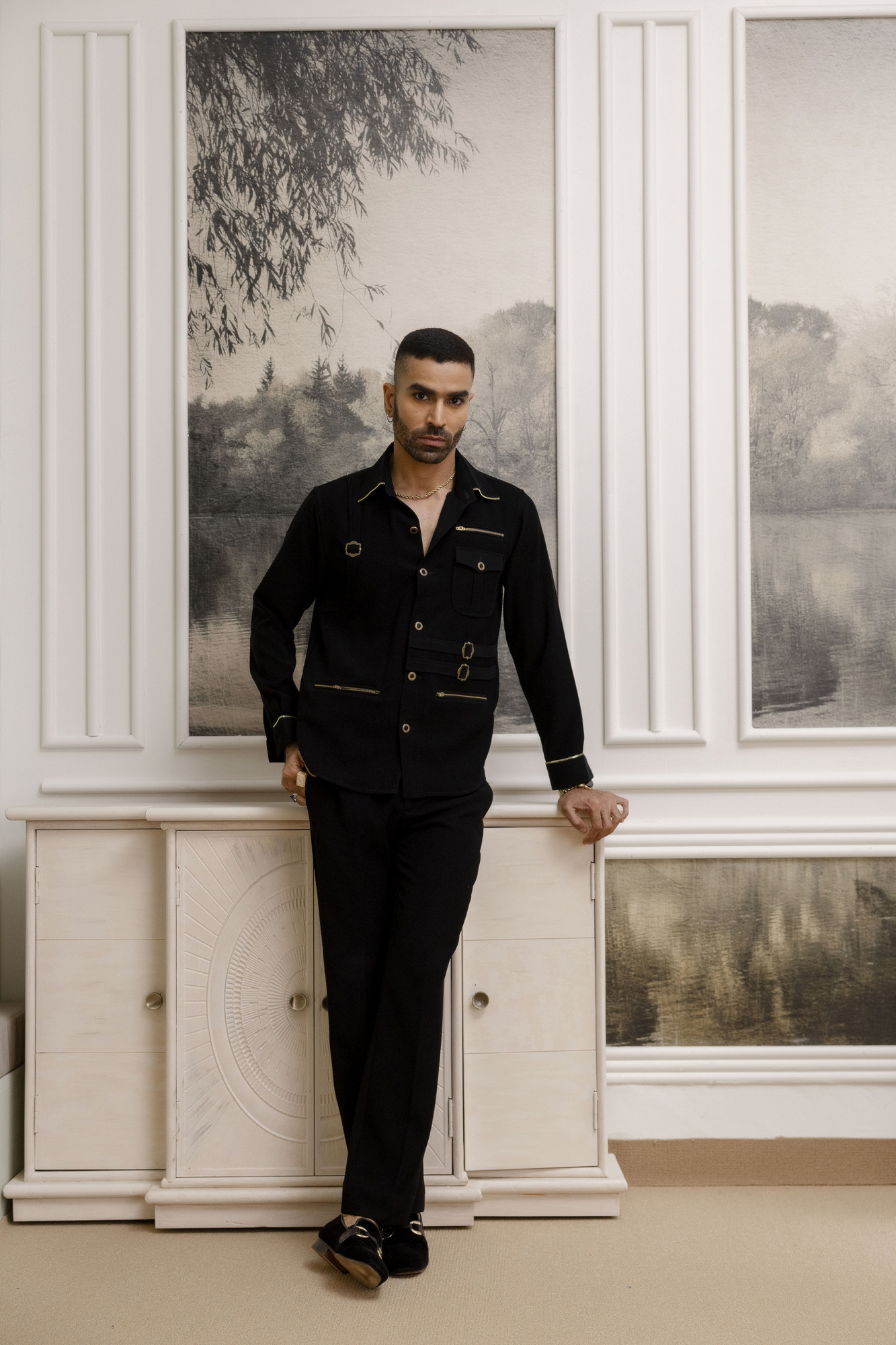 Buckle Motif Royal Shacket In Zed Black