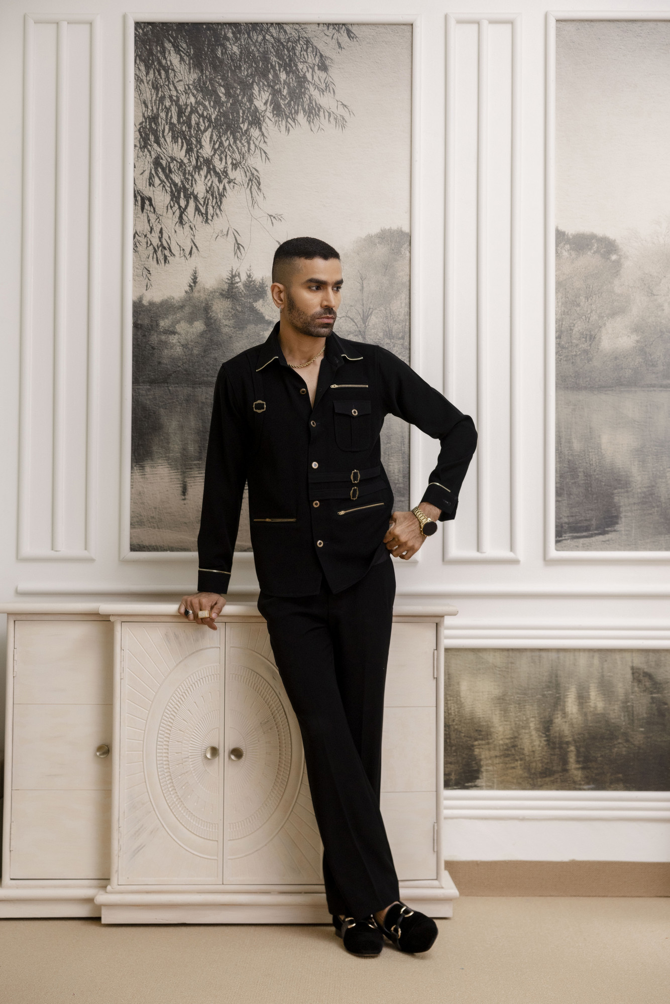 Buckle Motif Royal Shacket In Zed Black