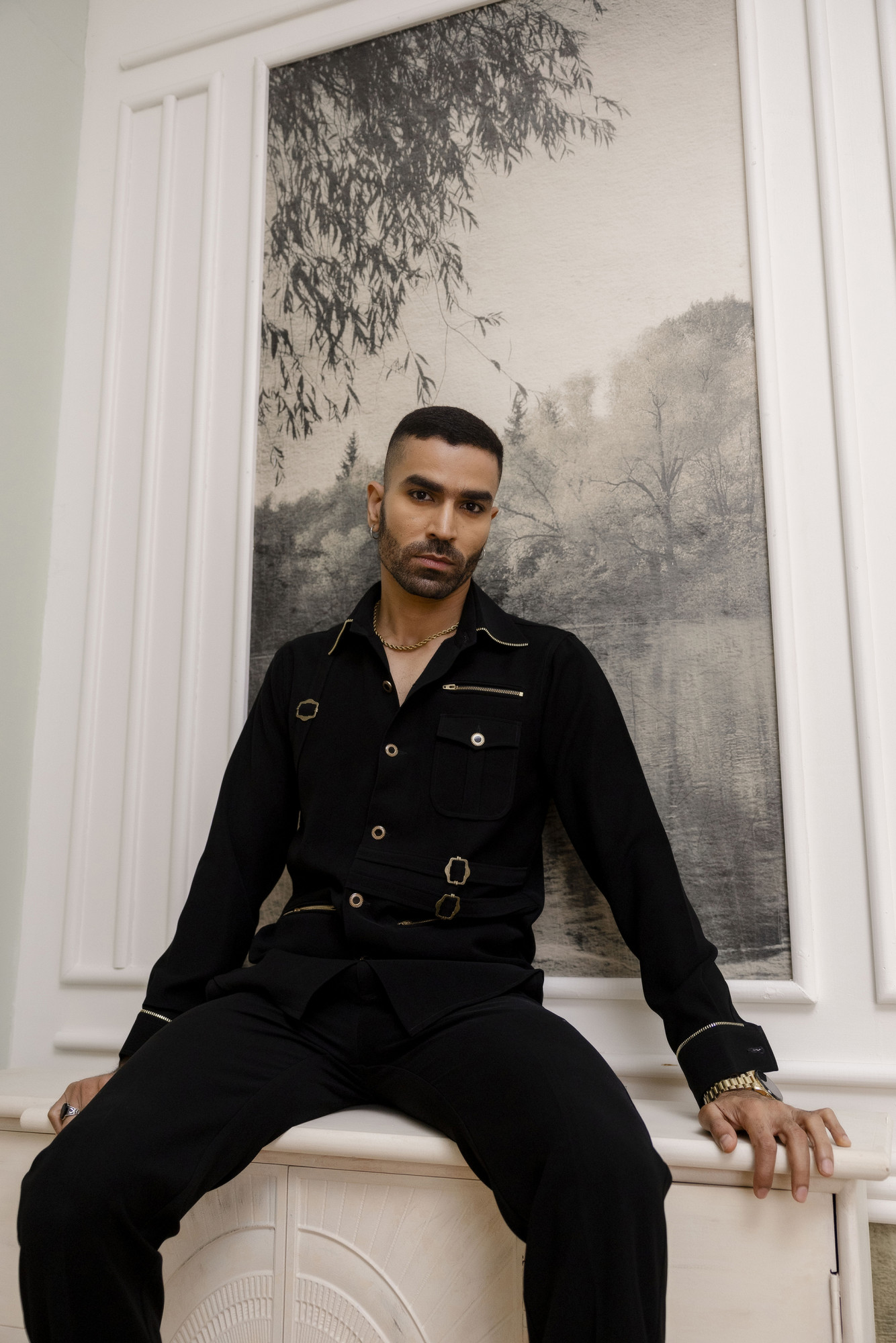 Buckle Motif Royal Shacket In Zed Black