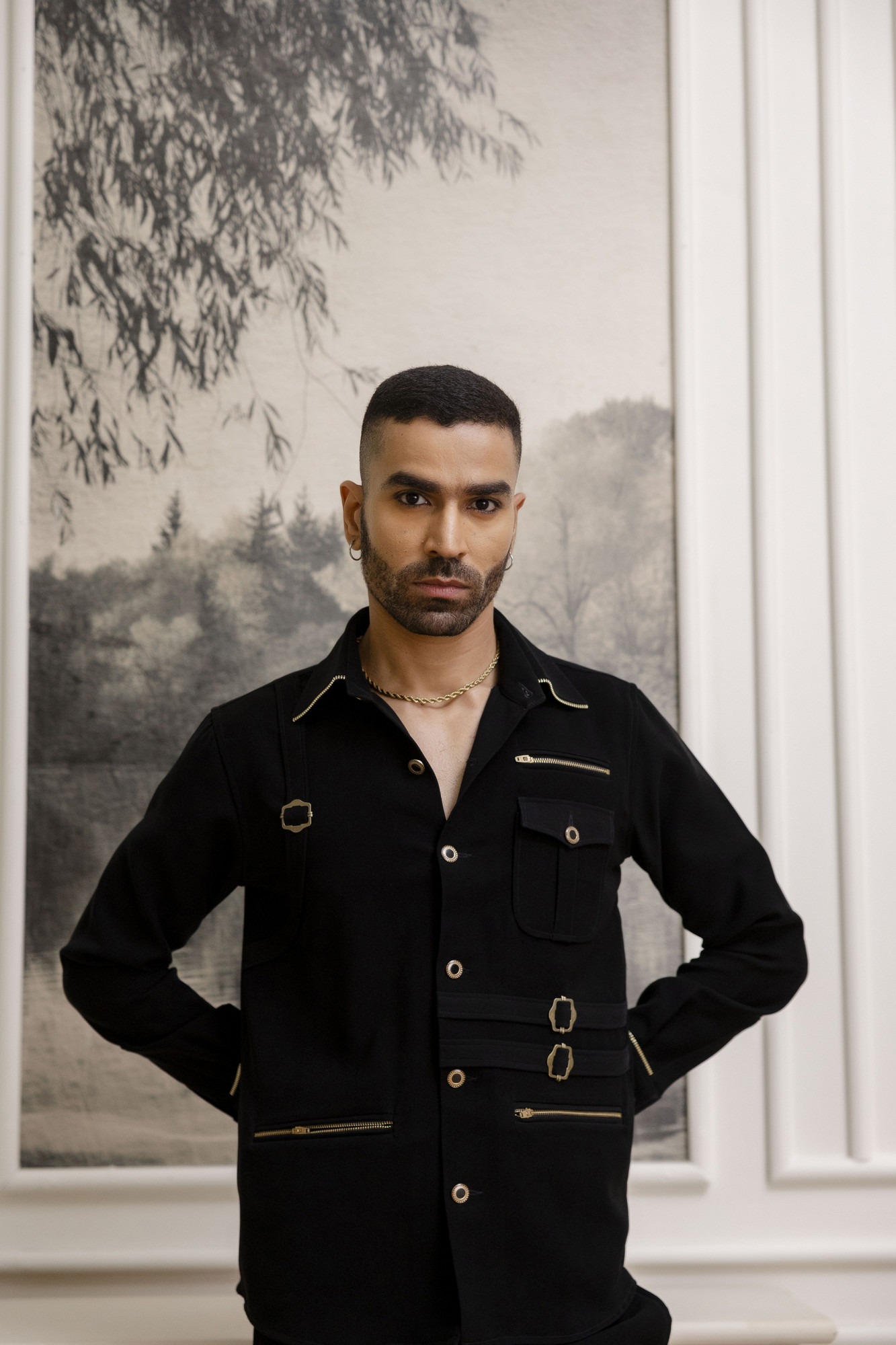 Buckle Motif Royal Shacket In Zed Black