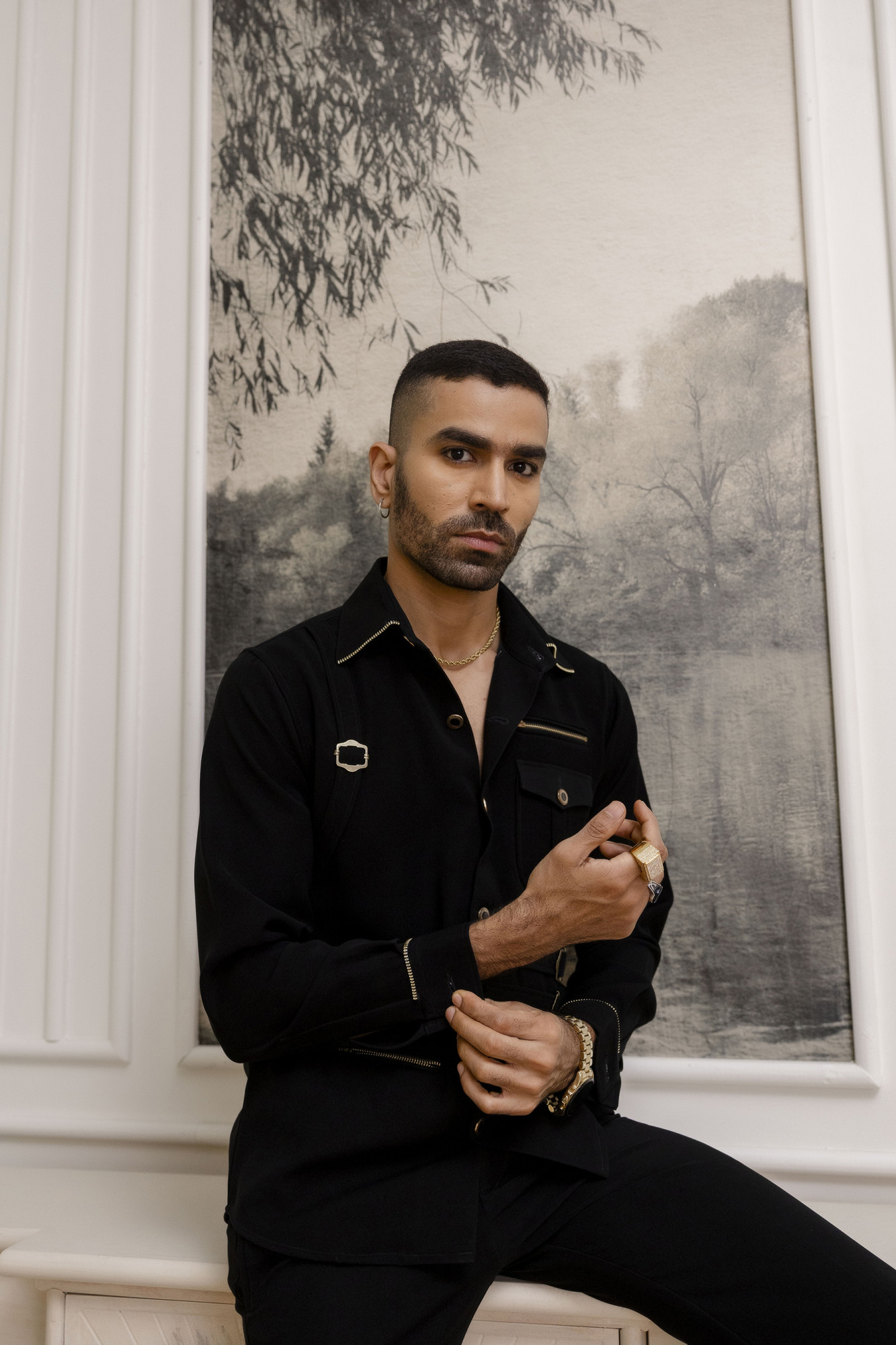 Buckle Motif Royal Shacket In Zed Black