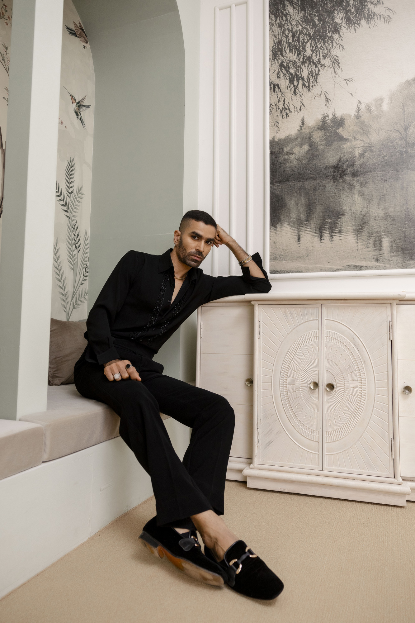 Stone Embroidered Japanese Shirt In Zed Black