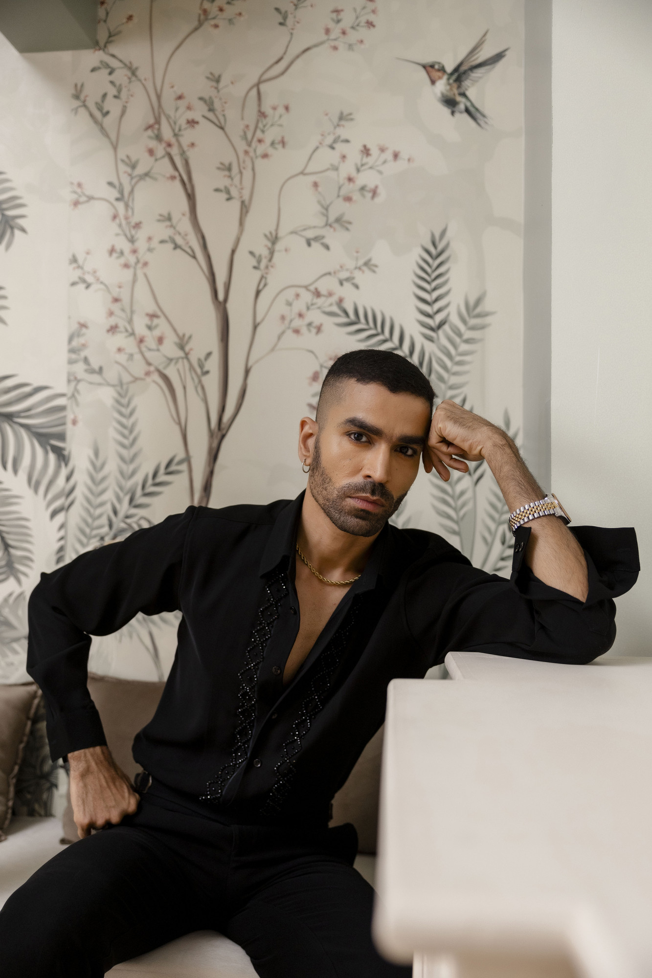 Stone Embroidered Japanese Shirt In Zed Black