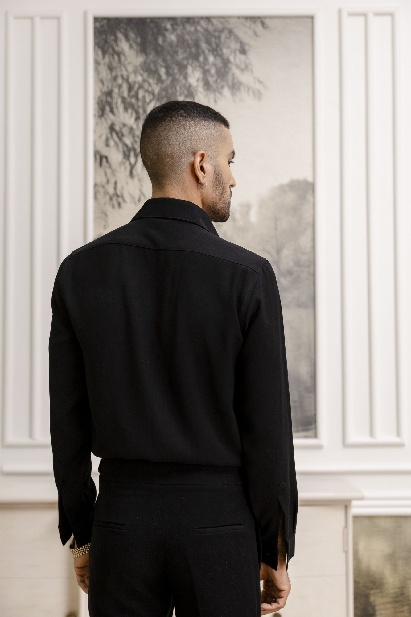 Stone Embroidered Japanese Shirt In Zed Black