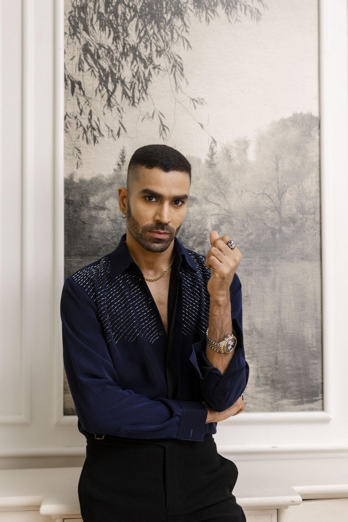 Stone Embroidered Japanese Shirt In Zed Blue