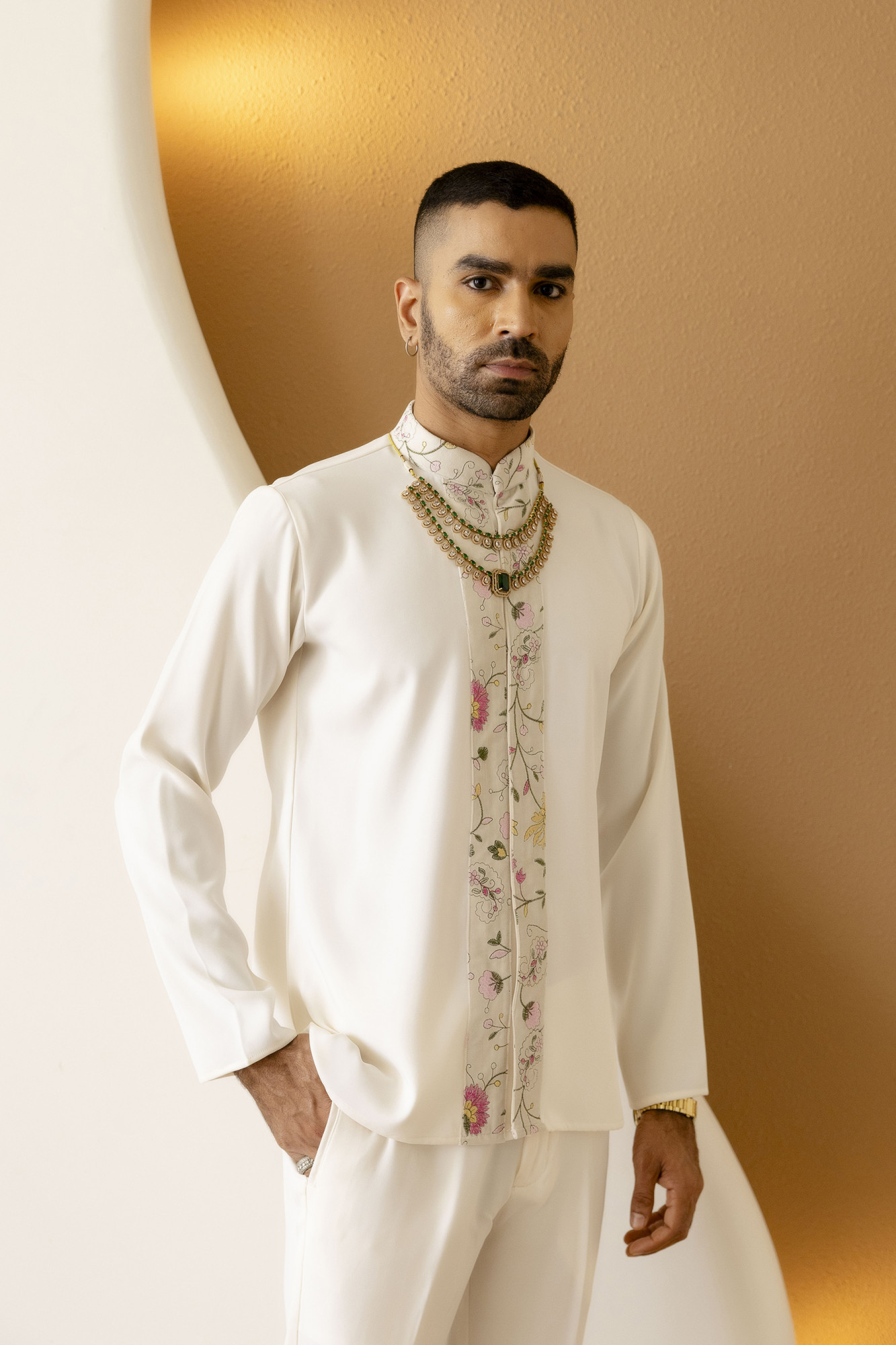 Off White Laced Short Kurta
