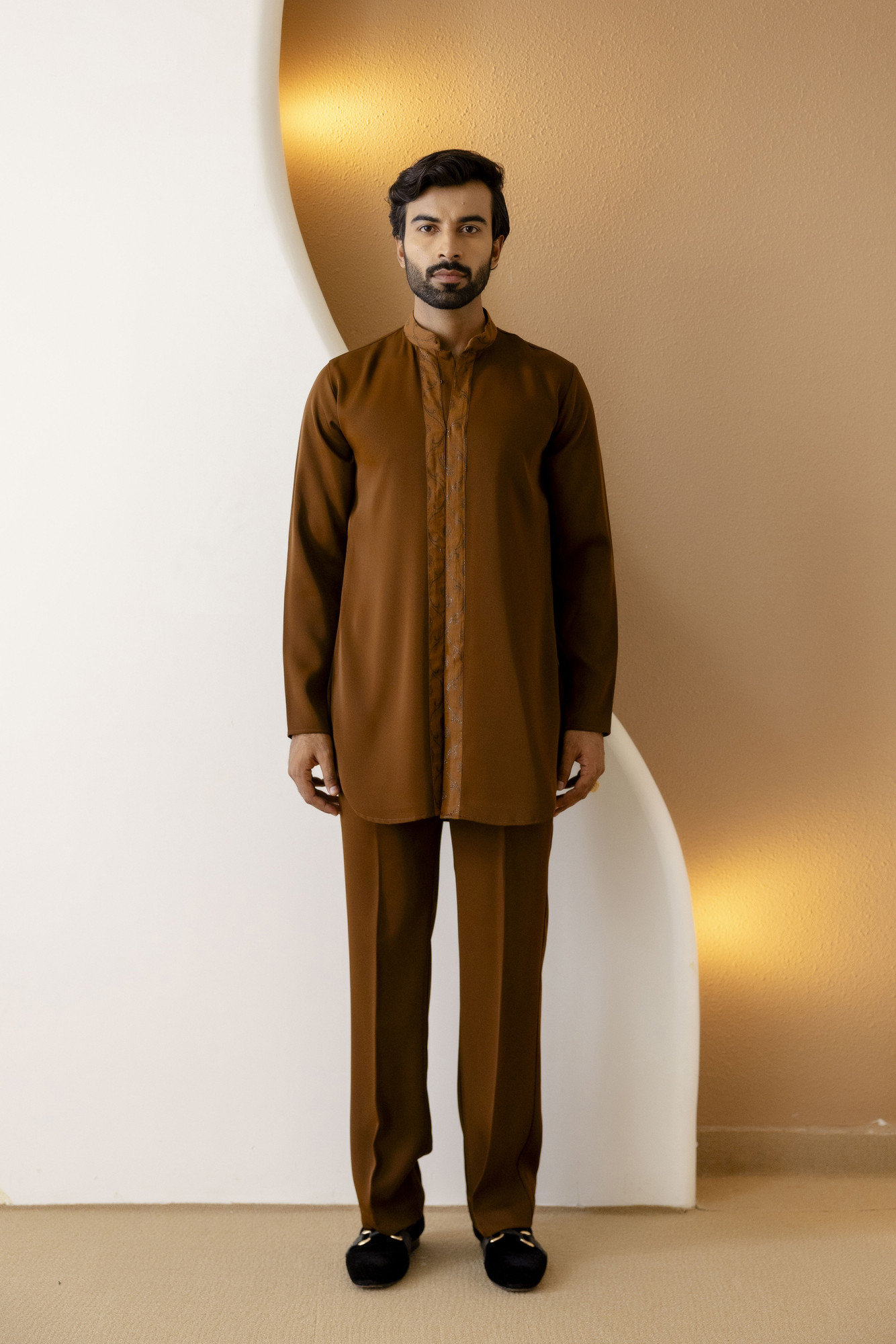 Open Up Laced Kurta In Tan