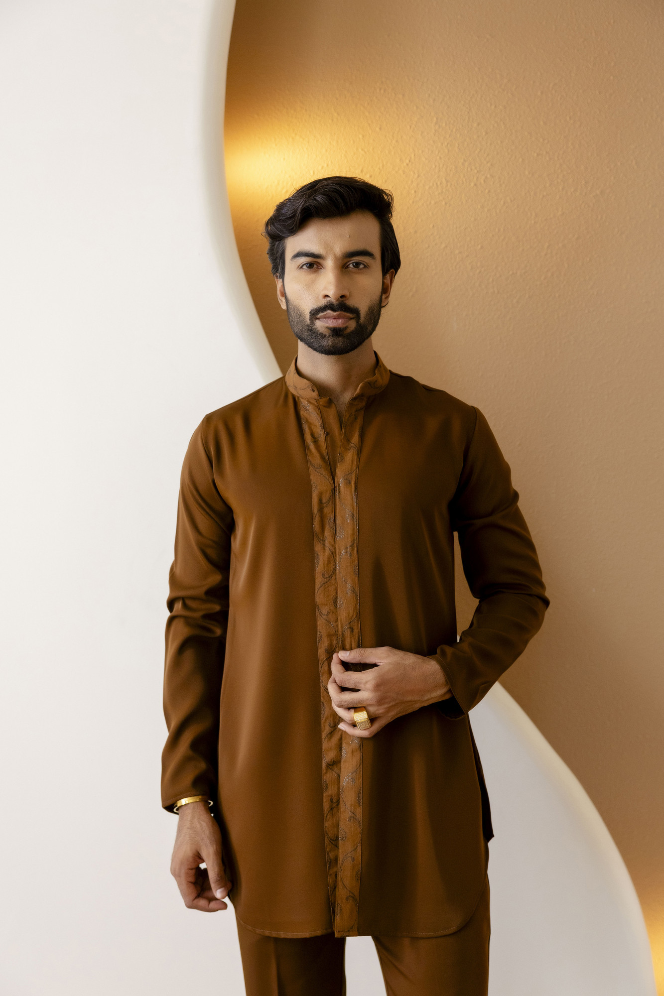 Open Up Laced Kurta In Tan