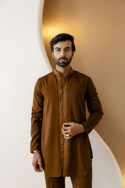 Open Up Laced Kurta In Tan