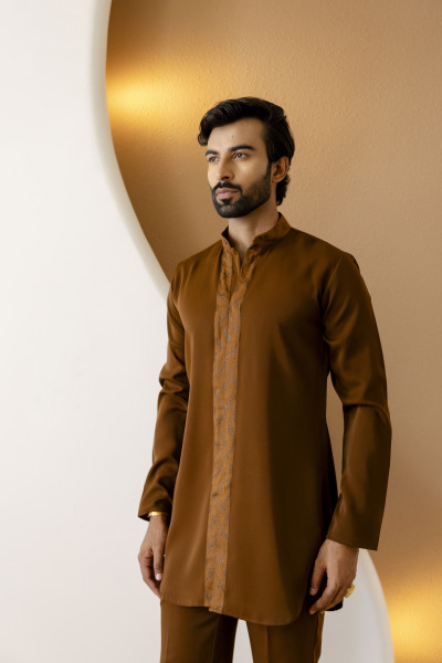 Open Up Laced Kurta In Tan