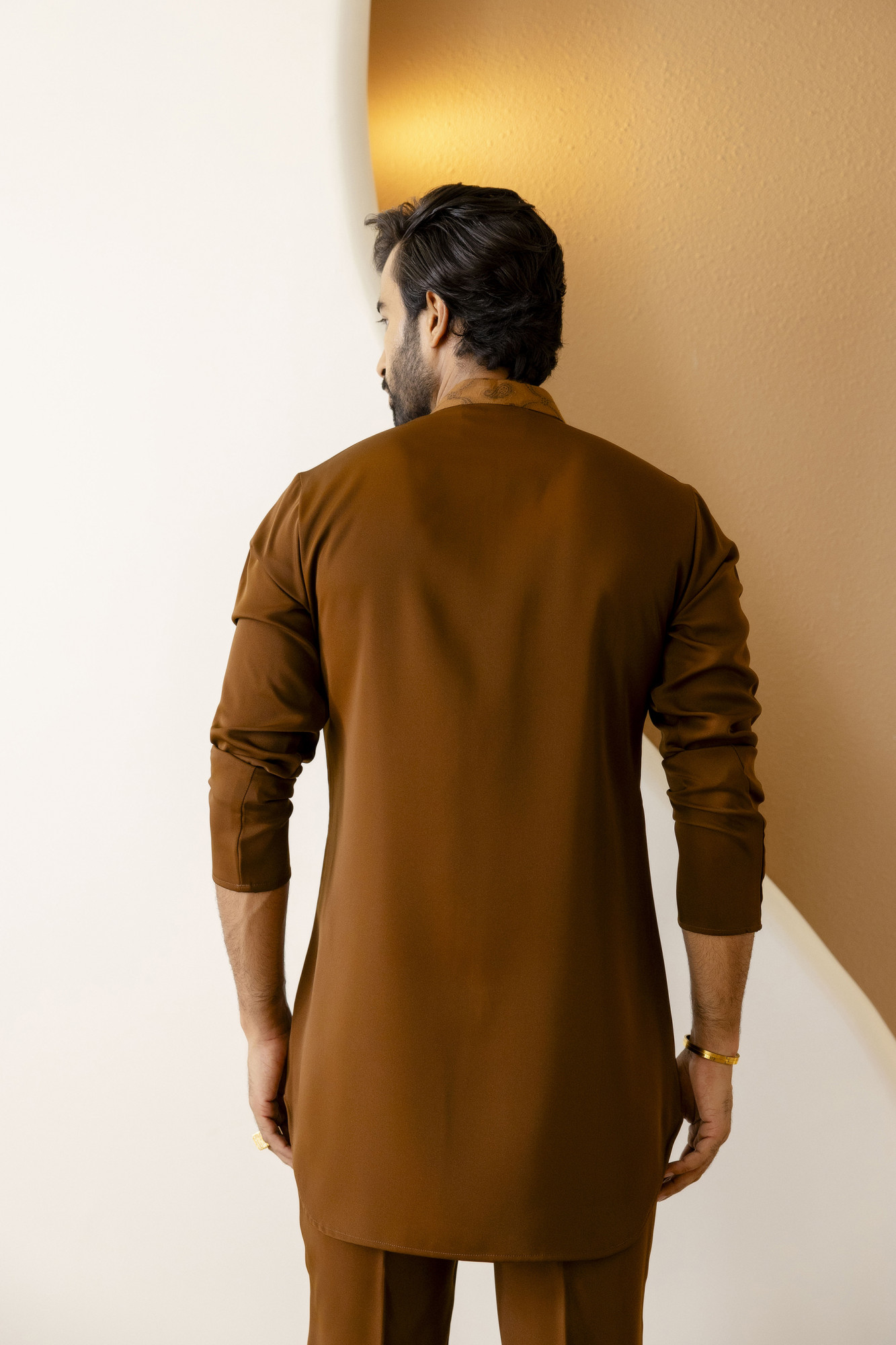 Open Up Laced Kurta In Tan