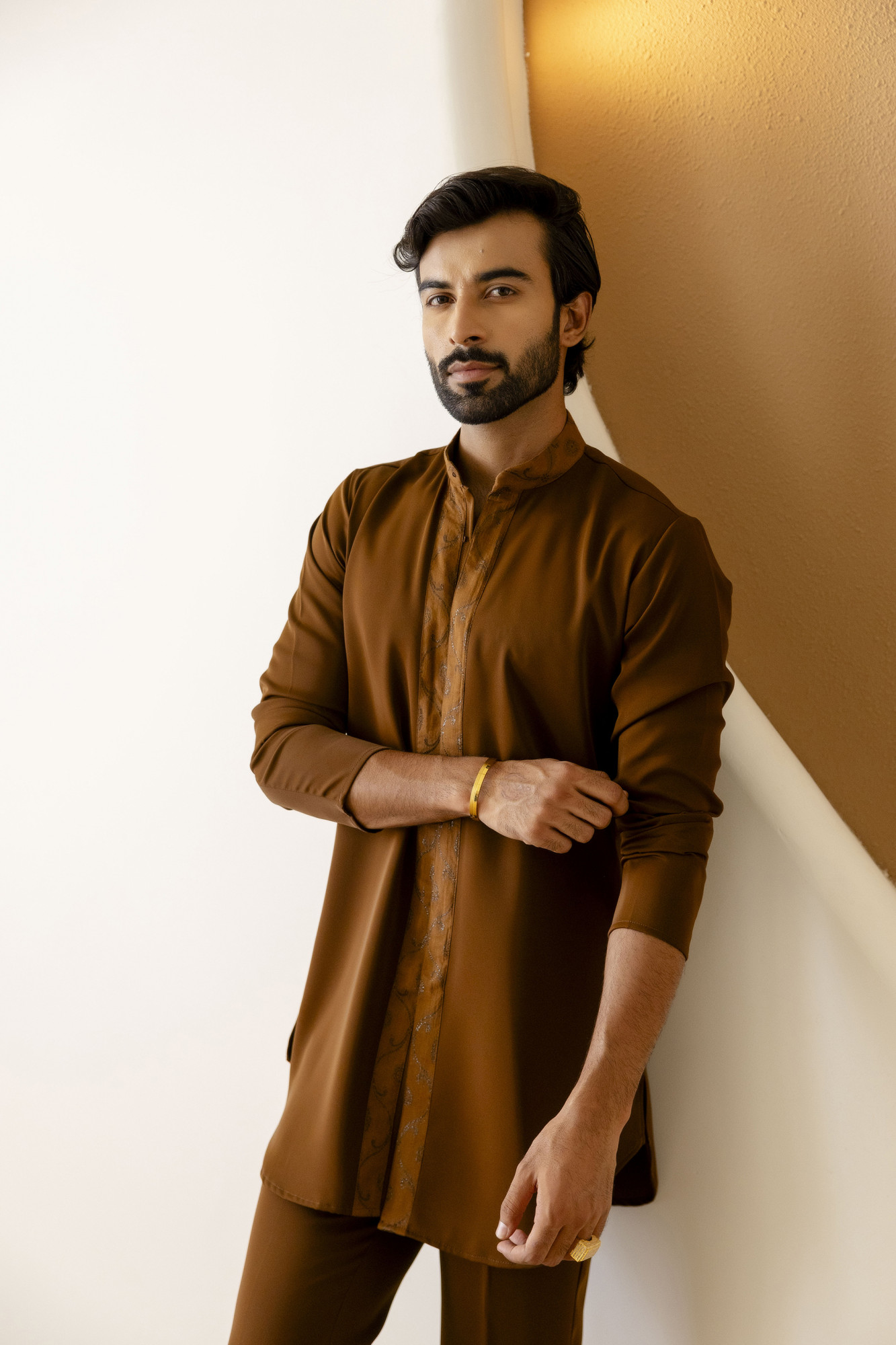 Open Up Laced Kurta In Tan
