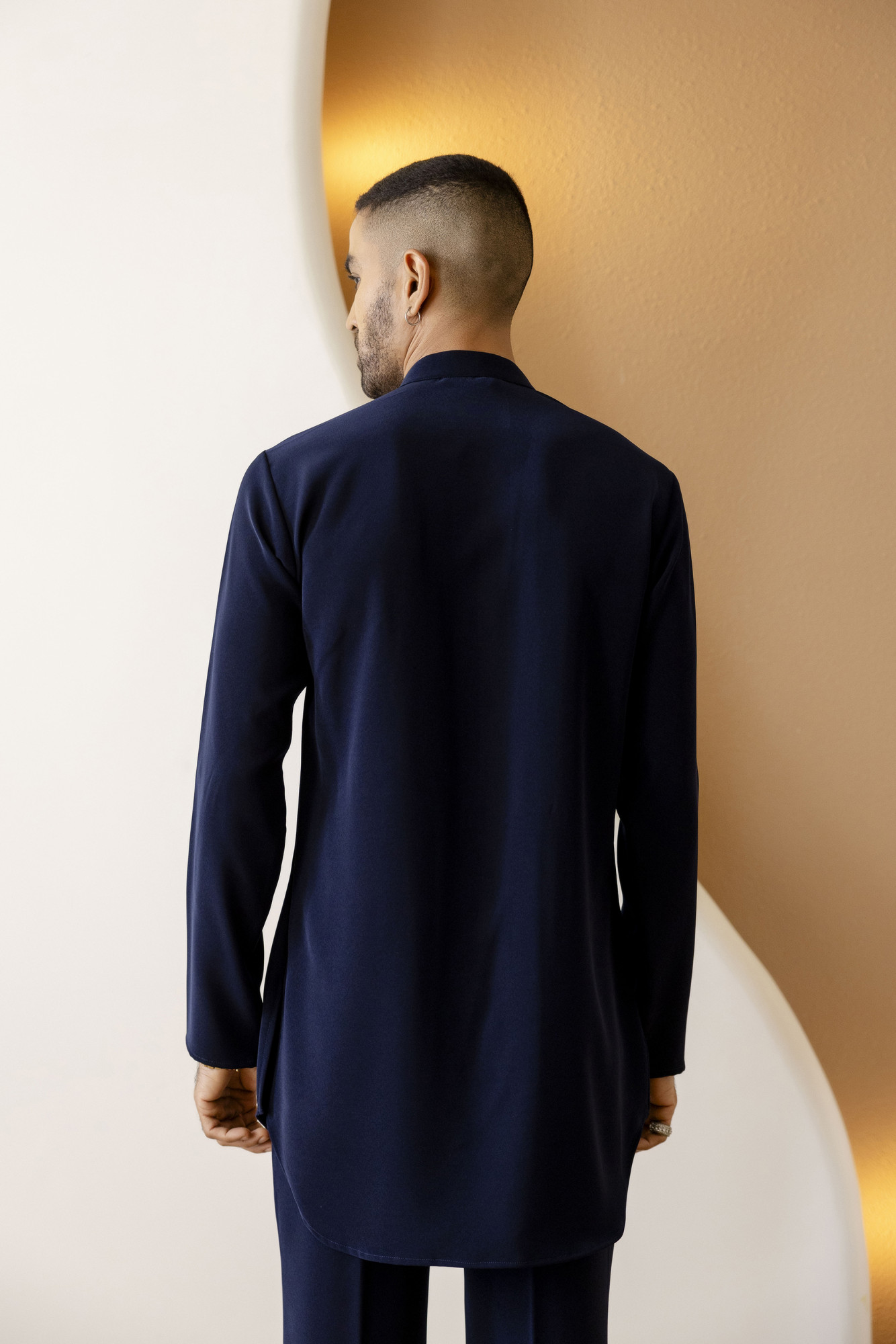 Zip Up Kurta In Zed Blue