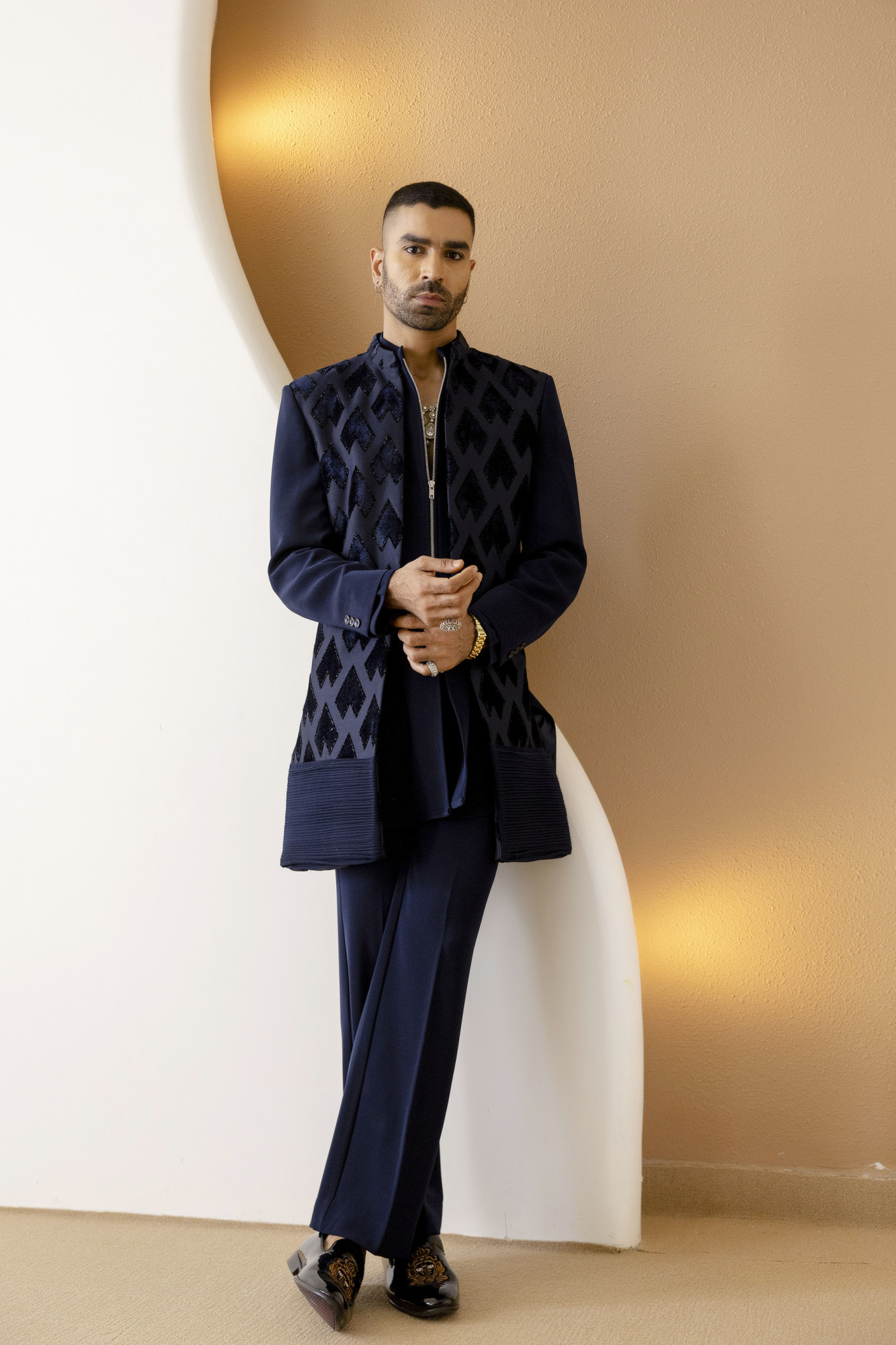 Pintex Motif Bandhgala In Blue