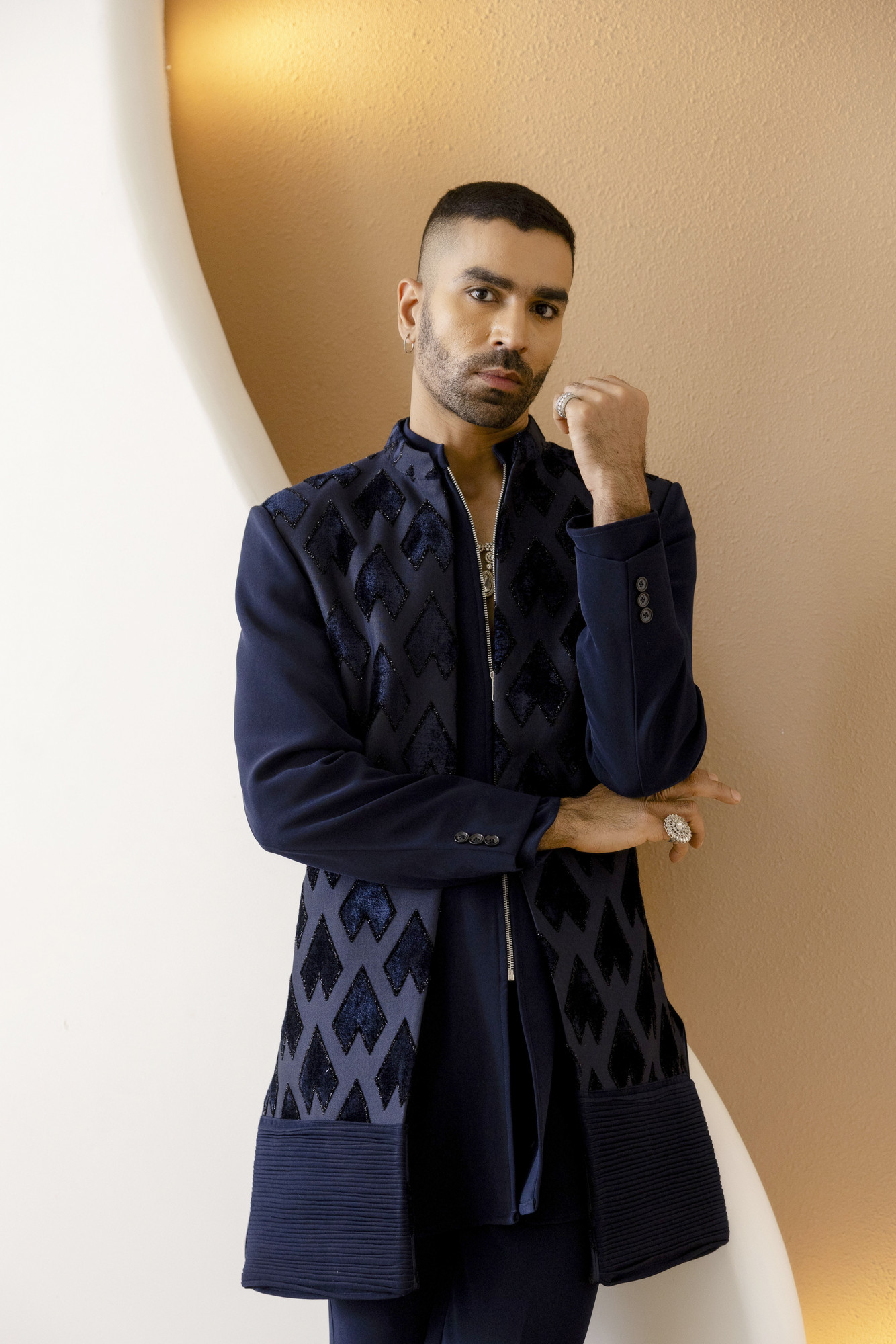 Pintex Motif Bandhgala In Blue