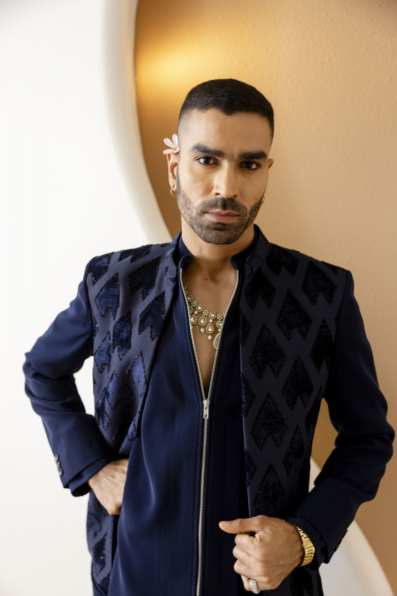 Pintex Motif Bandhgala In Blue