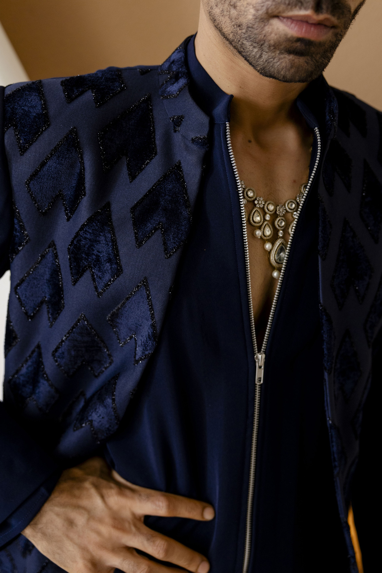 Pintex Motif Bandhgala In Blue