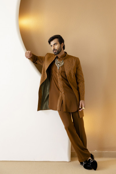 Open Bandhgala Jacket In Jacquard