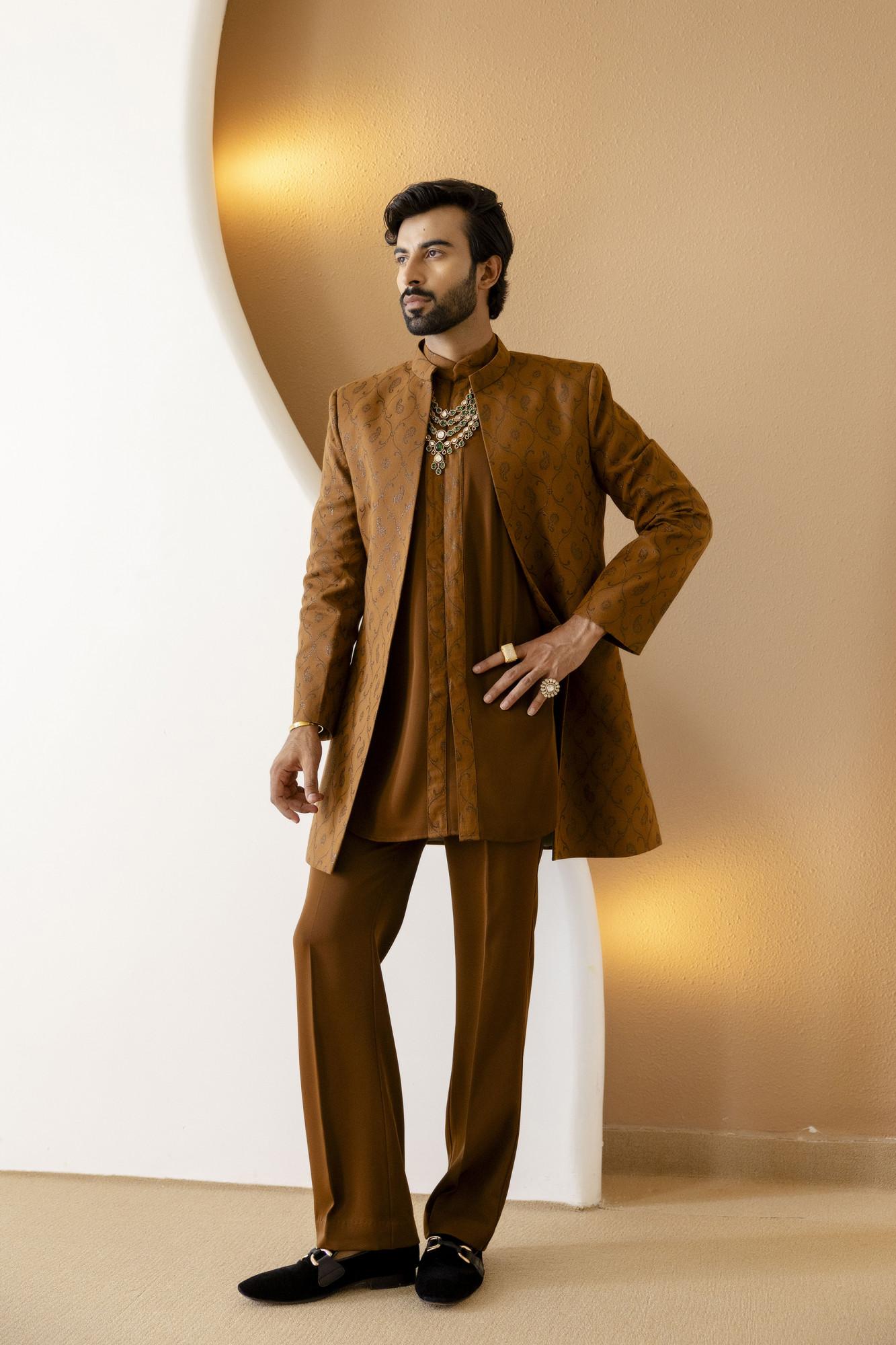 Open Up Laced Kurta In Tan