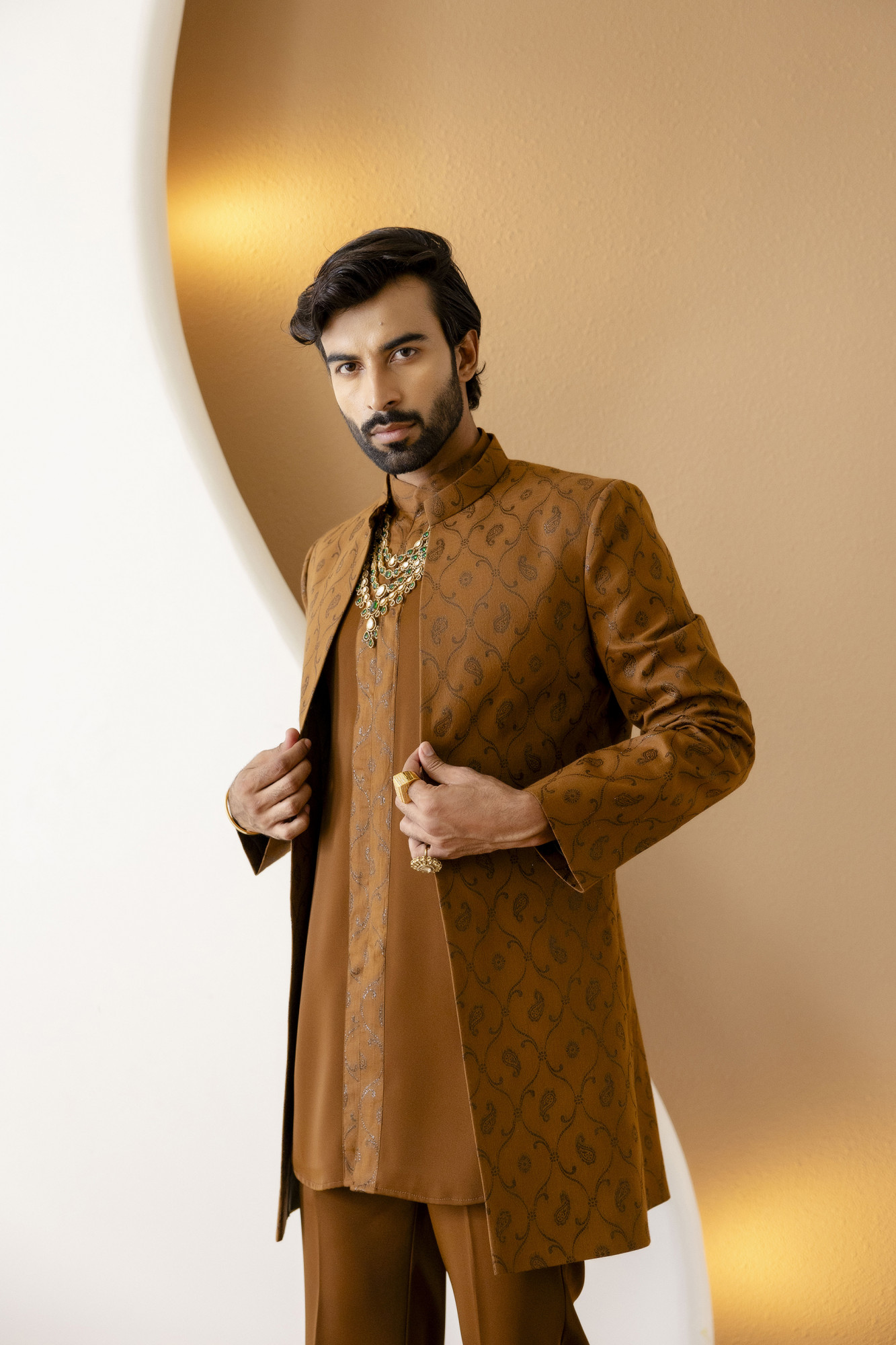 Open Bandhgala Jacket In Jacquard