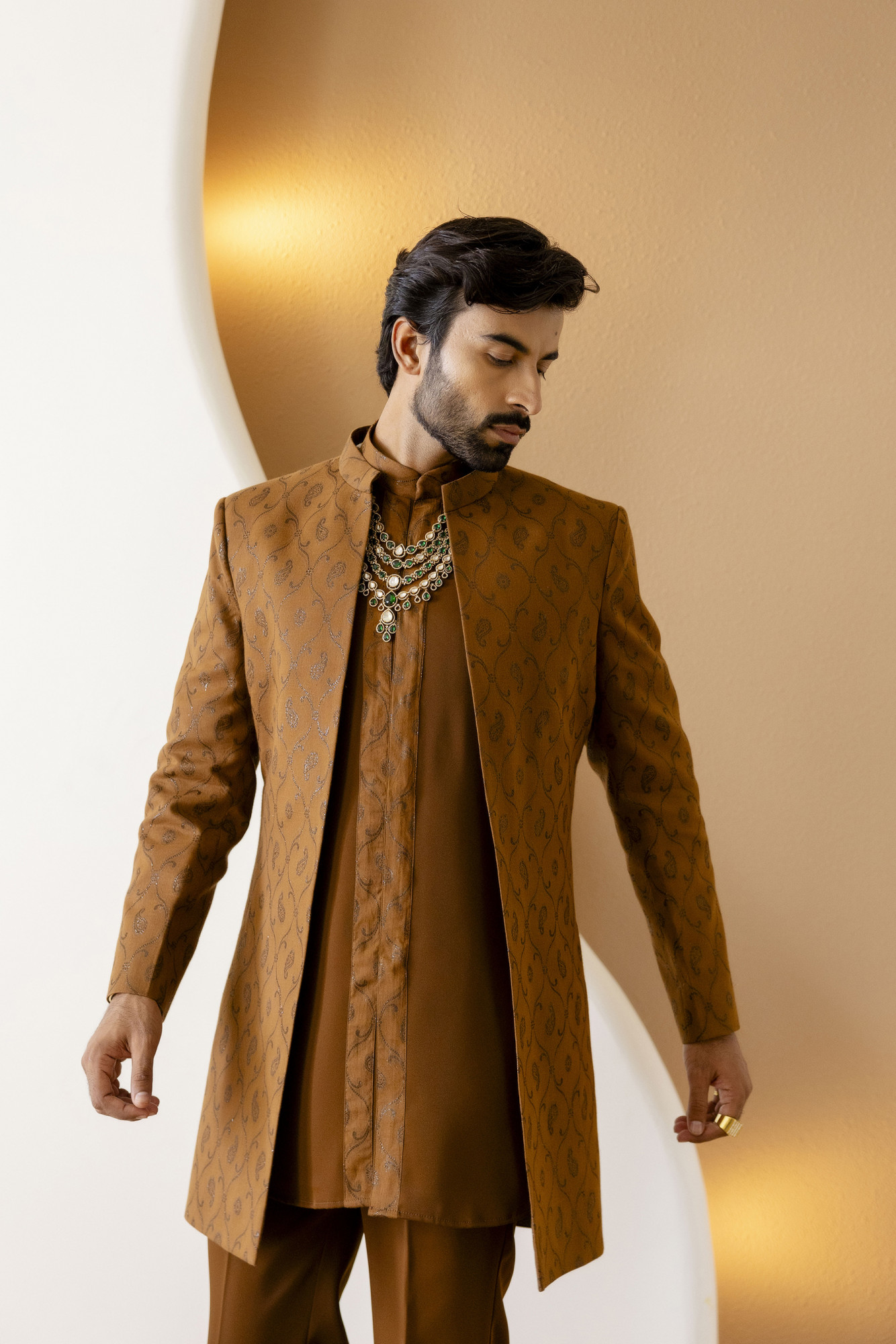 Open Bandhgala Jacket In Jacquard