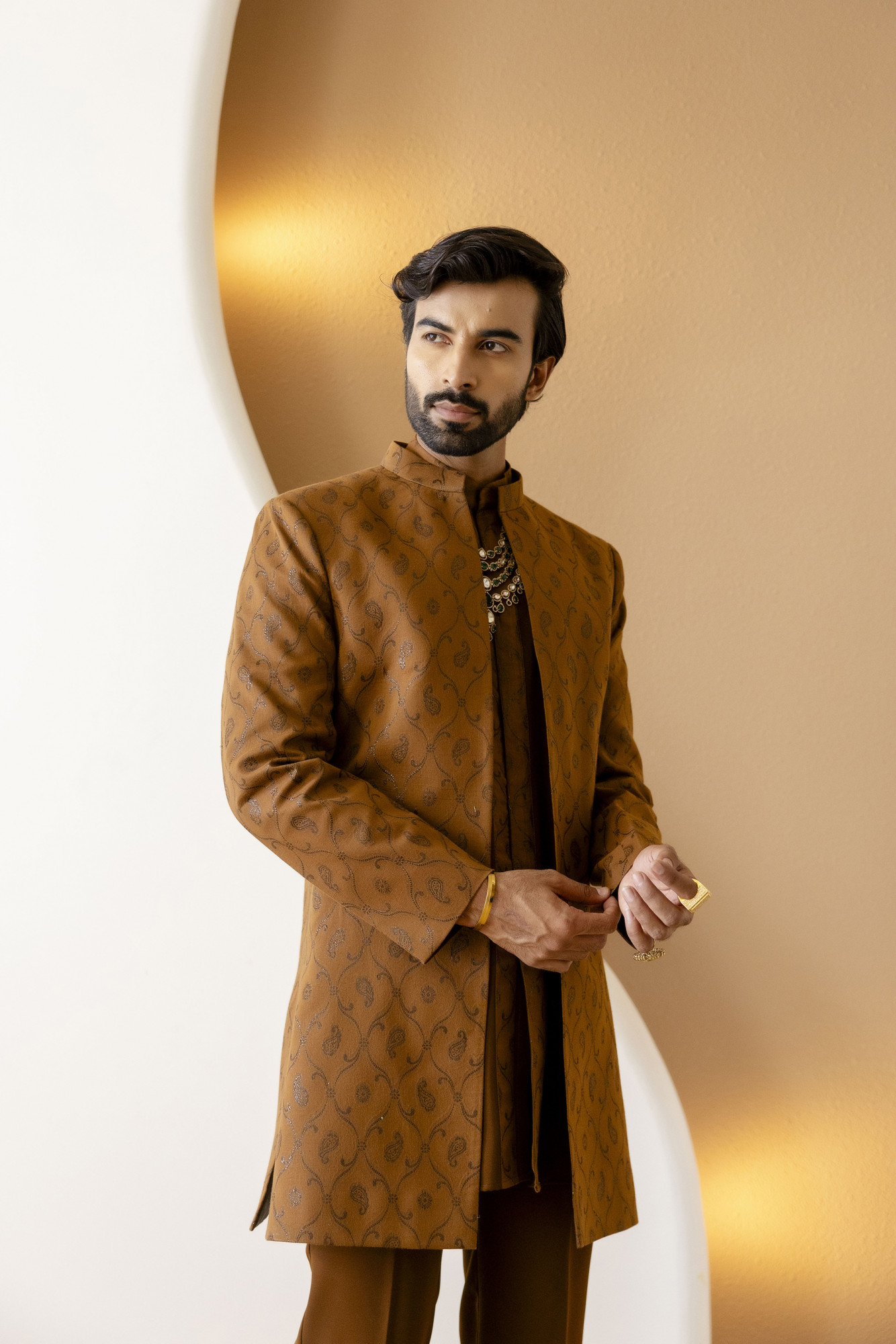 Open Bandhgala Jacket In Jacquard