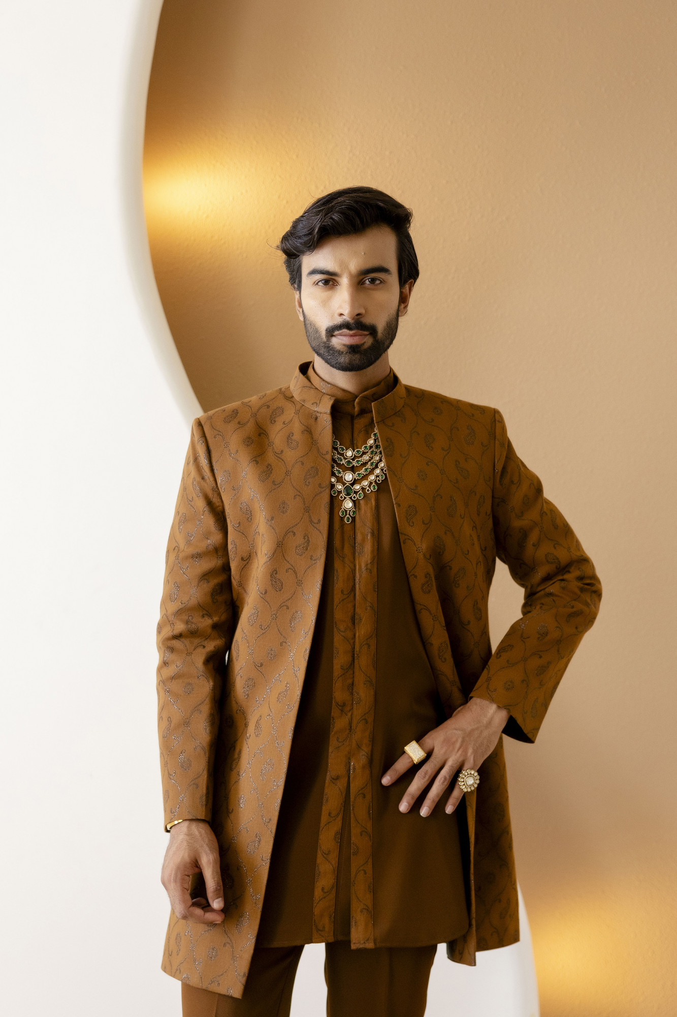 Open Bandhgala Jacket In Jacquard