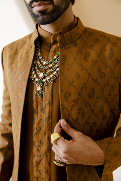 Open Bandhgala Jacket In Jacquard