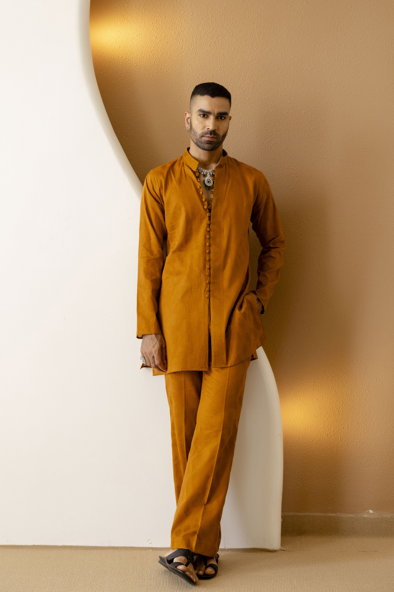 Cotton Jacquard Button Up Kurta