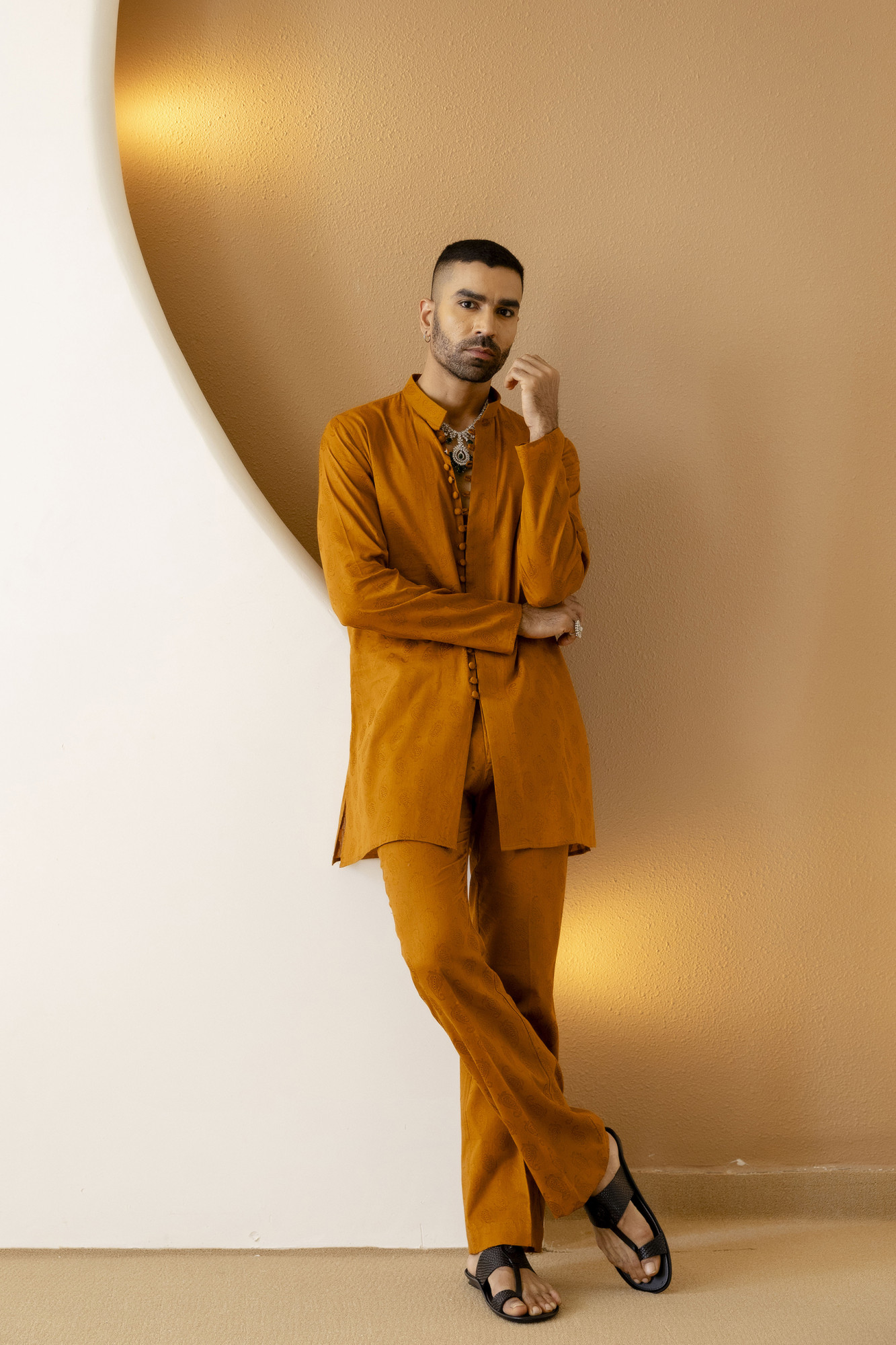 Cotton Jacquard Button Up Kurta