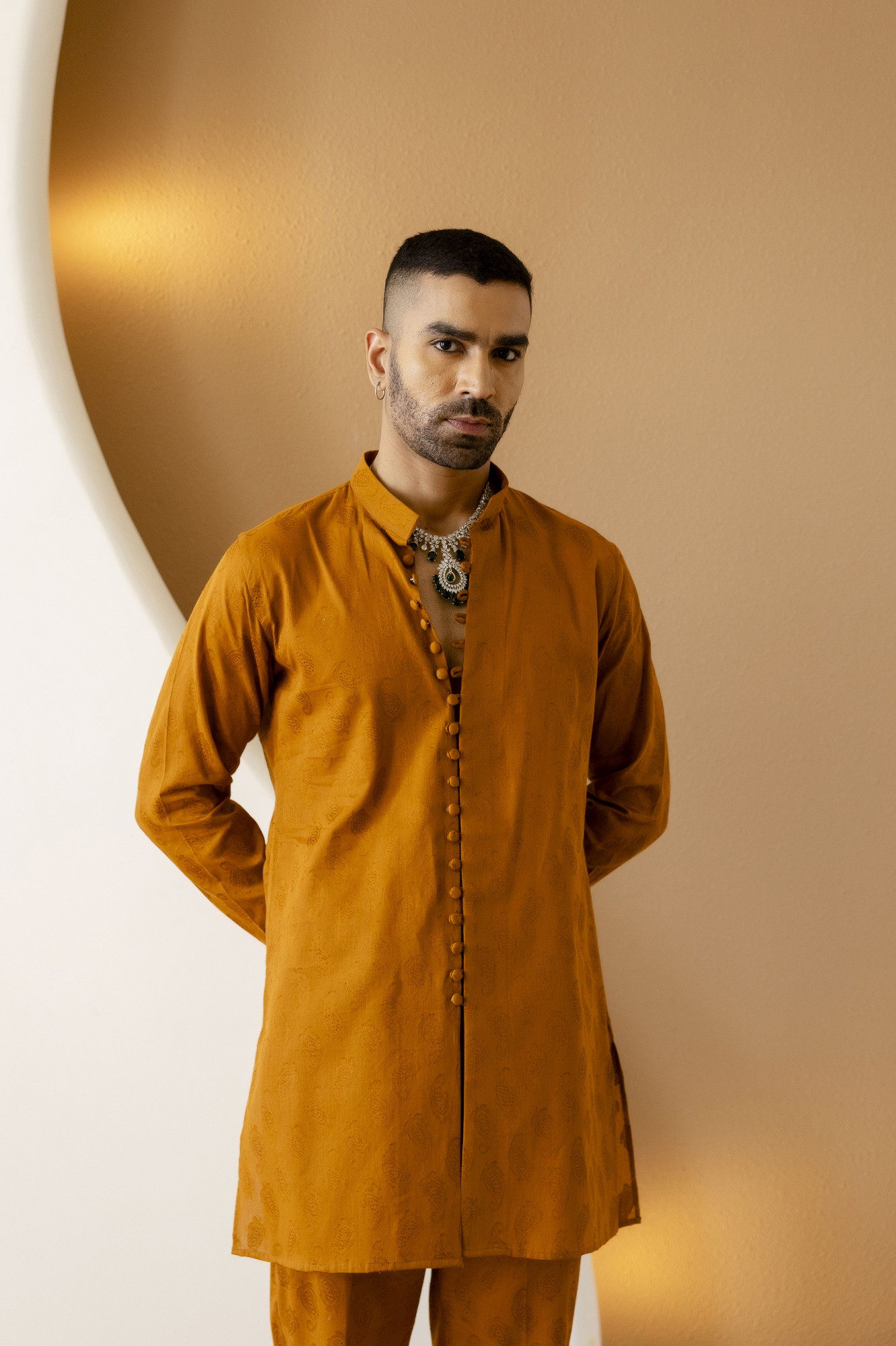 Cotton Jacquard Button Up Kurta