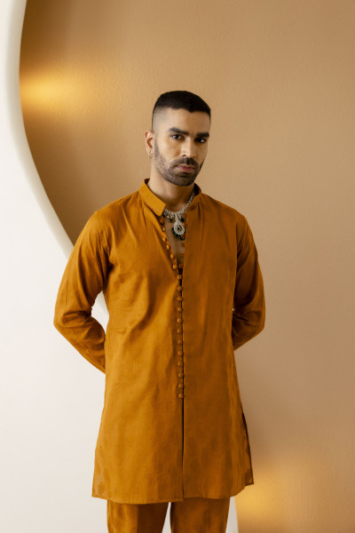 Cotton Jacquard Button Up Kurta