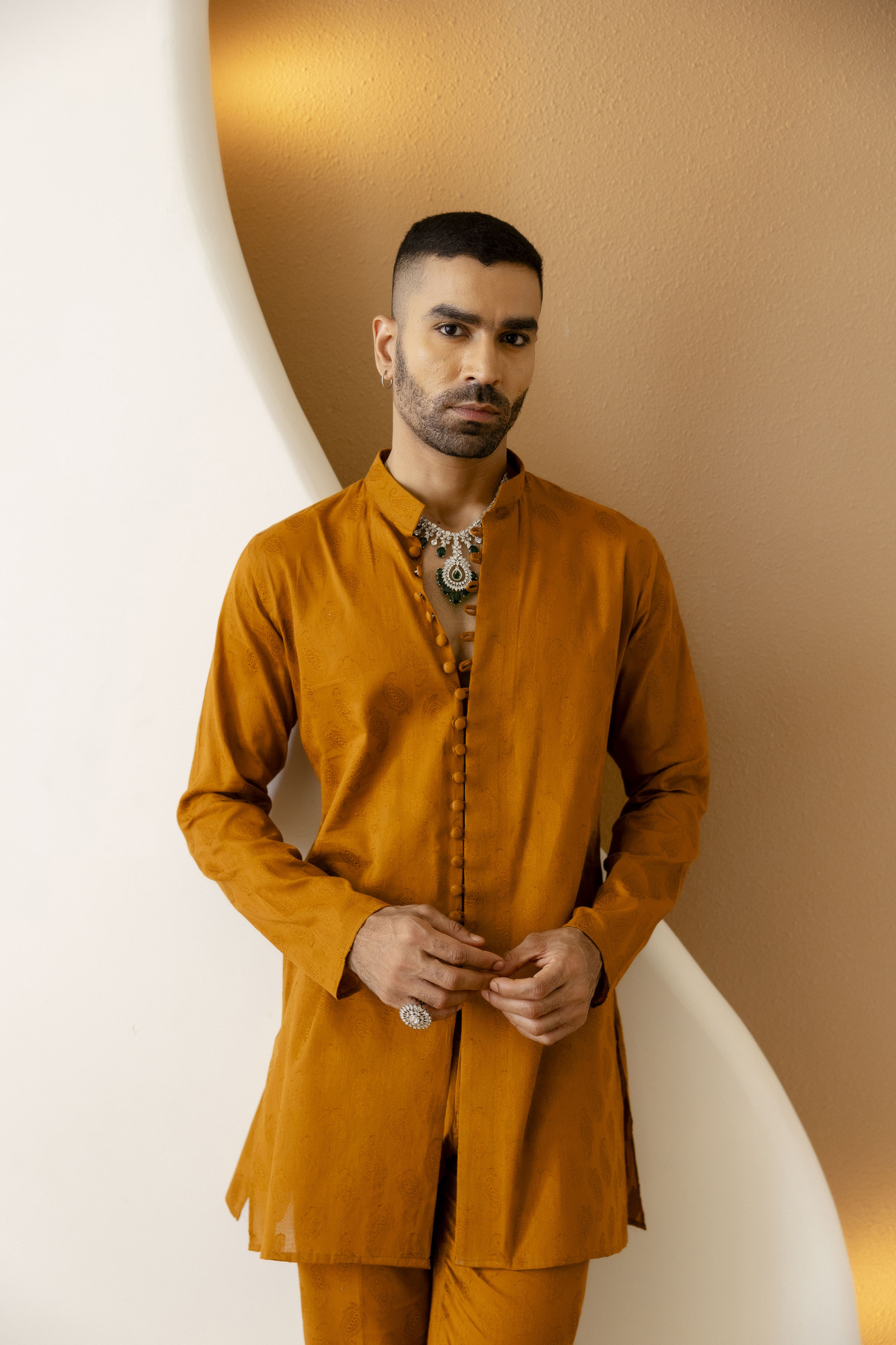 Cotton Jacquard Button Up Kurta