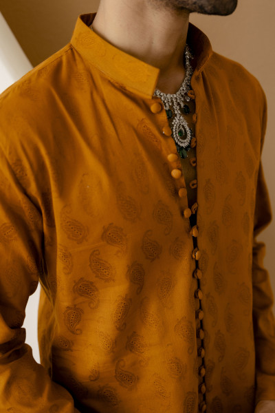 Cotton Jacquard Button Up Kurta