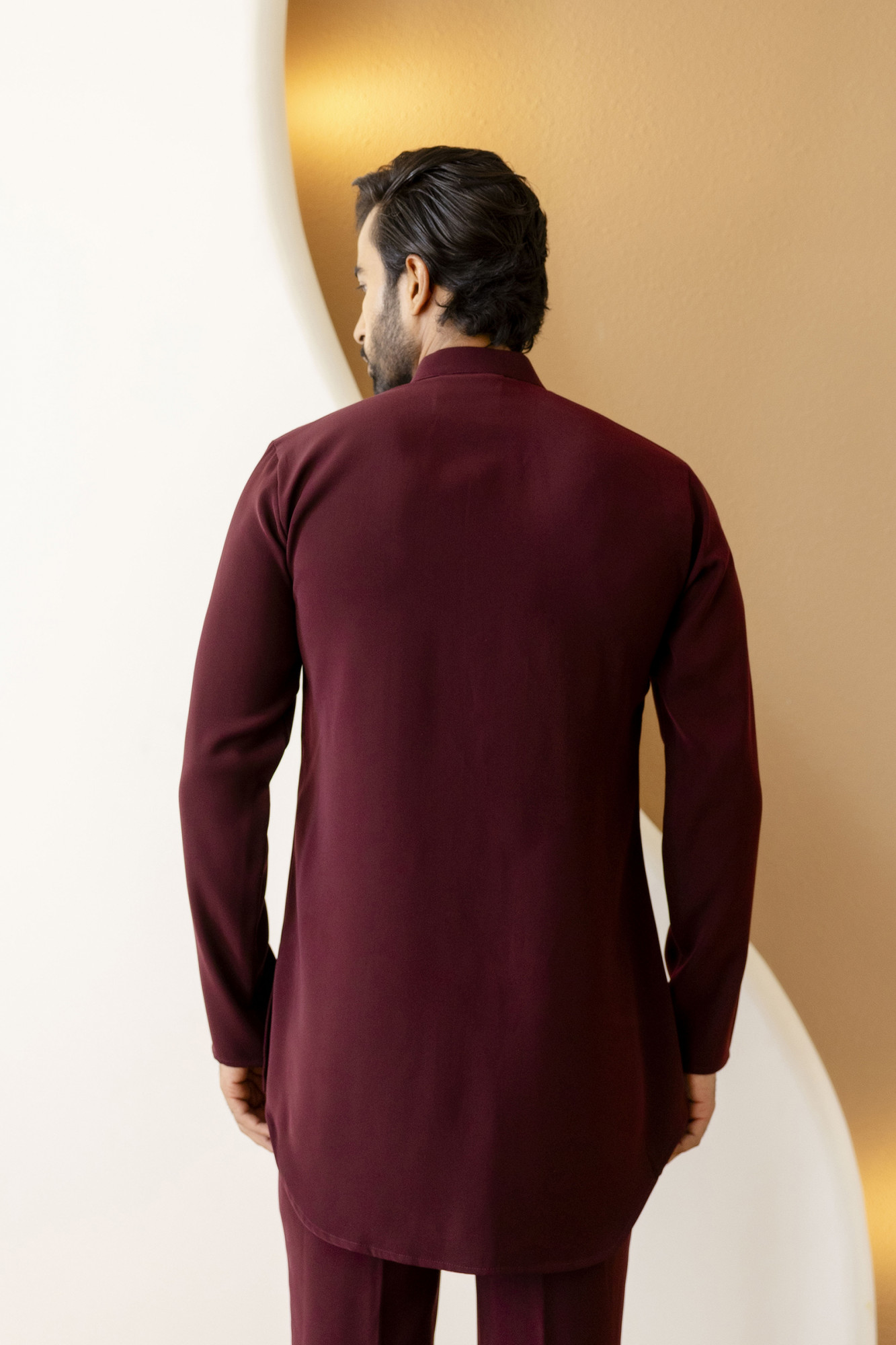 Pintex Patched Open Up Kurta In Wine