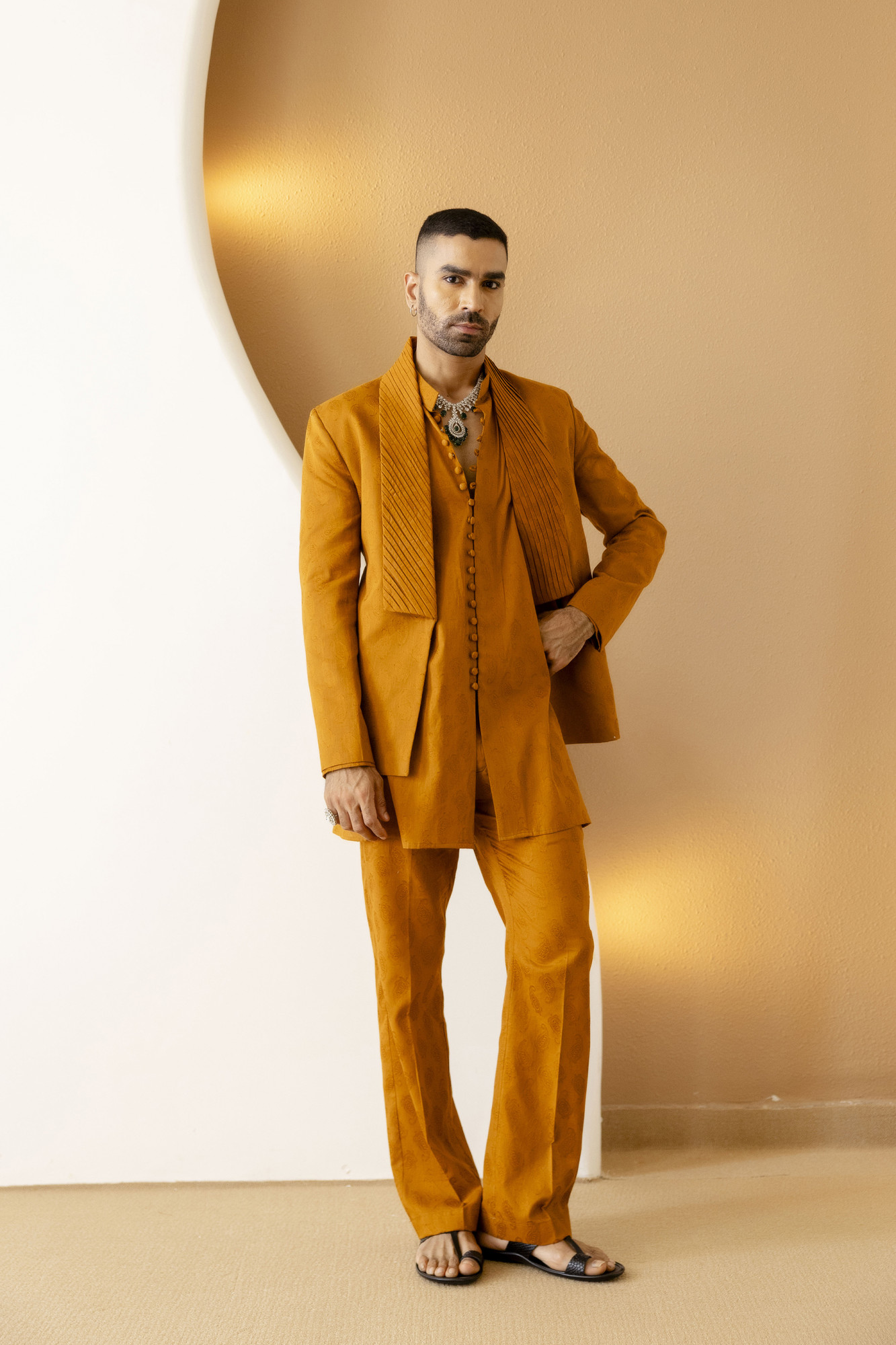 Cotton Jacquard Button Up Kurta