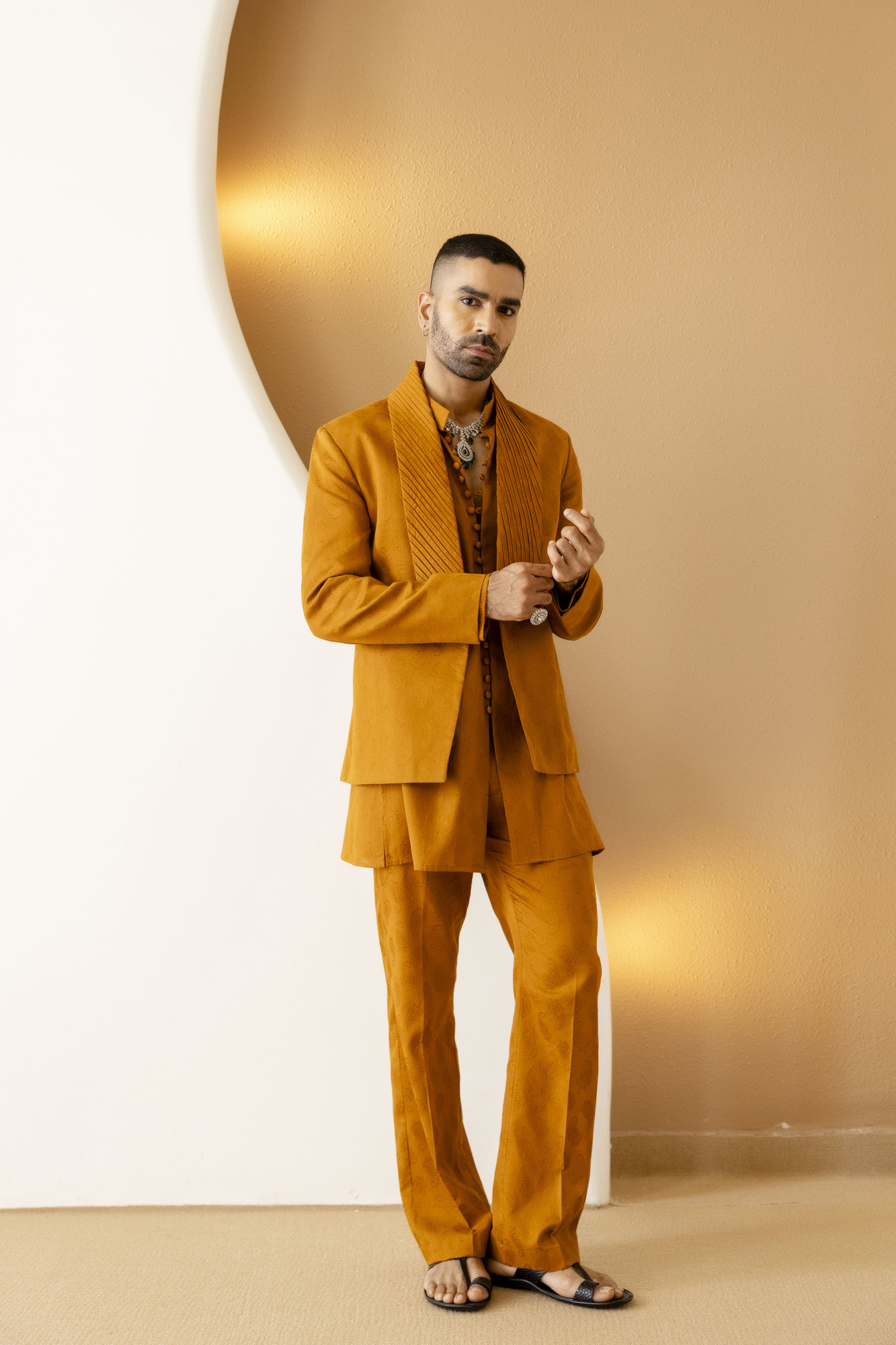 Cotton Jacquard Open Pintex Blazer